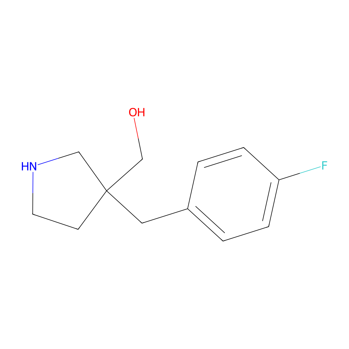 {3-[(4-Fluorophenyl)methyl]pyrrolidin-3-yl}methanol molecular structure, CAS 1497957-78-4