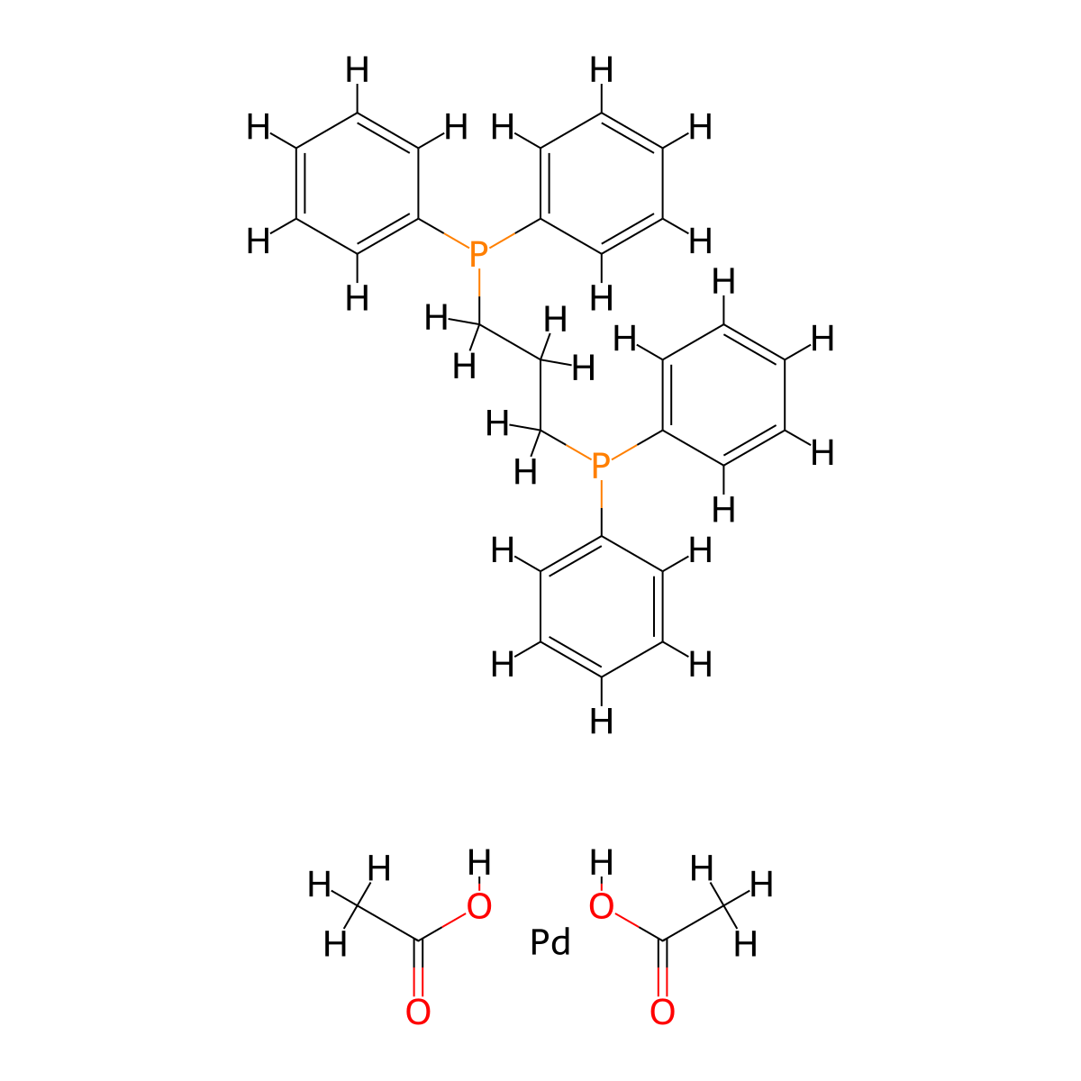 Diacetato(1,3-bis(diphenylphosphino)propane)palladium molecular structure, CAS 149796-59-8