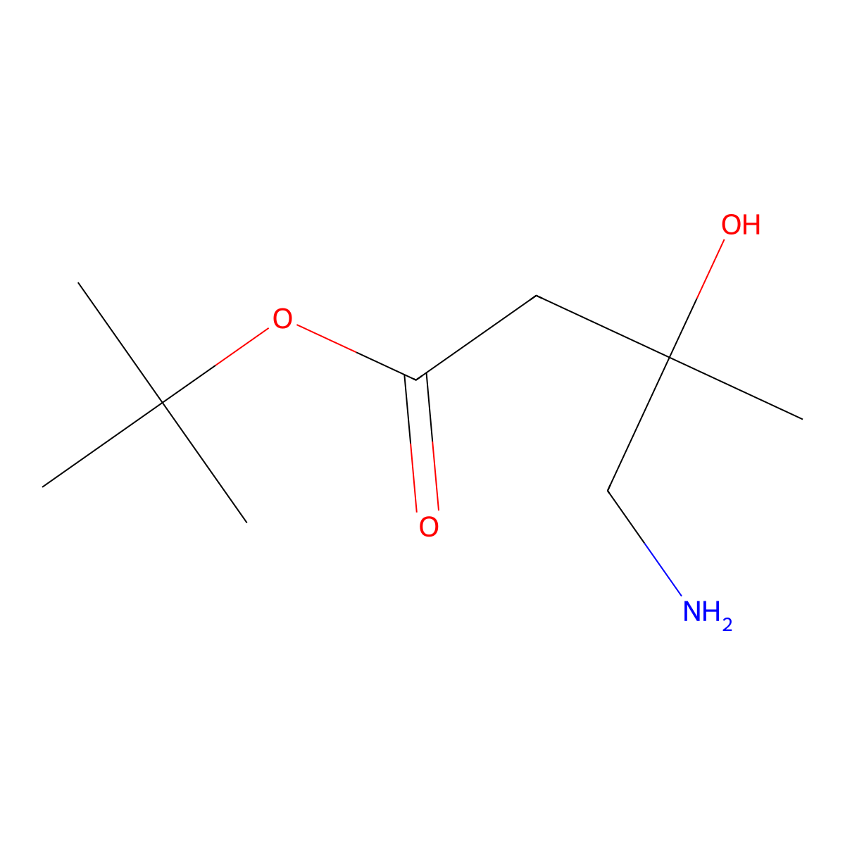 Tert-butyl 4-amino-3-hydroxy-3-methylbutanoate molecular structure, CAS 1497962-02-3