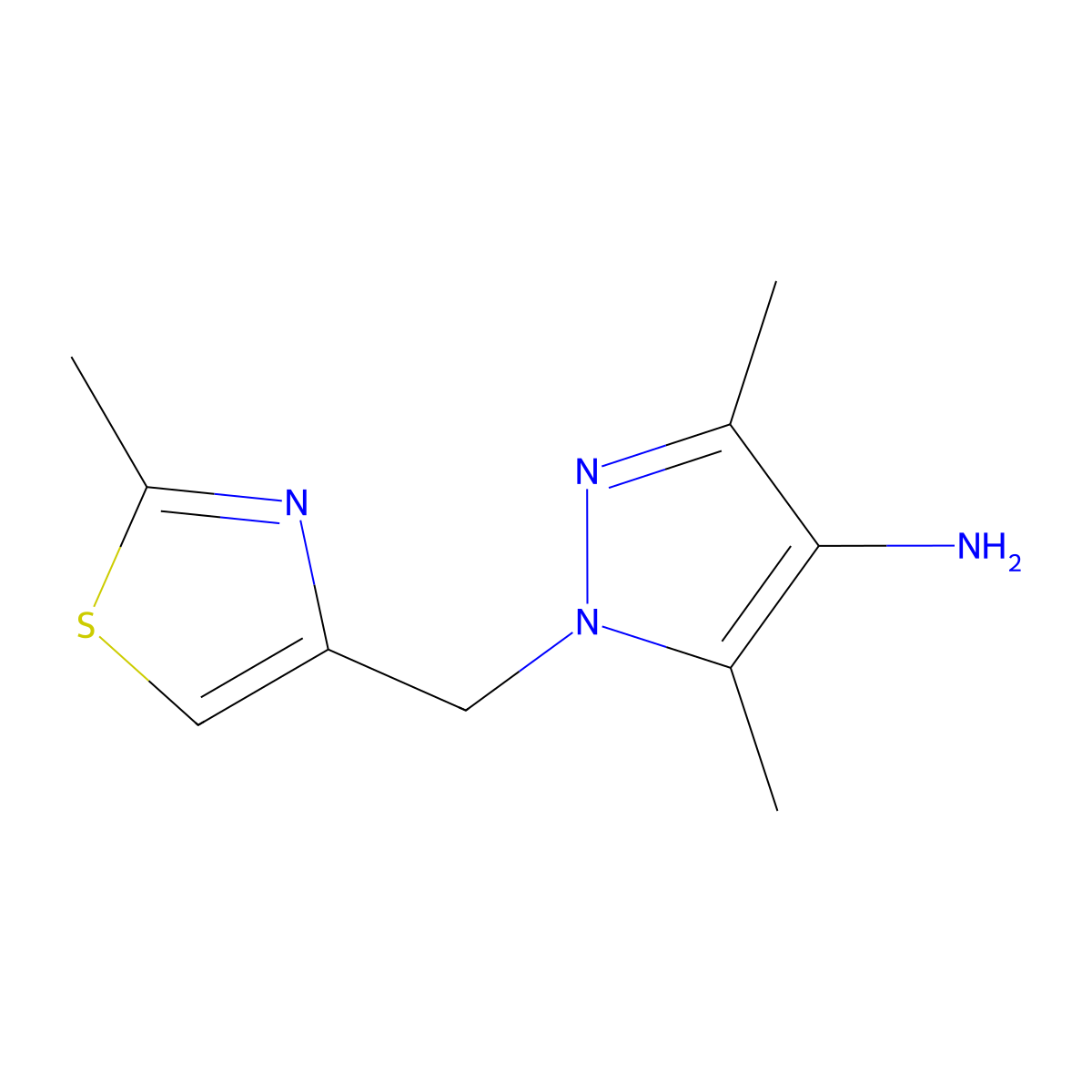 3,5-Dimethyl-1-((2-methylthiazol-4-yl)methyl)-1h-pyrazol-4-amine molecular structure, CAS 1497962-49-8