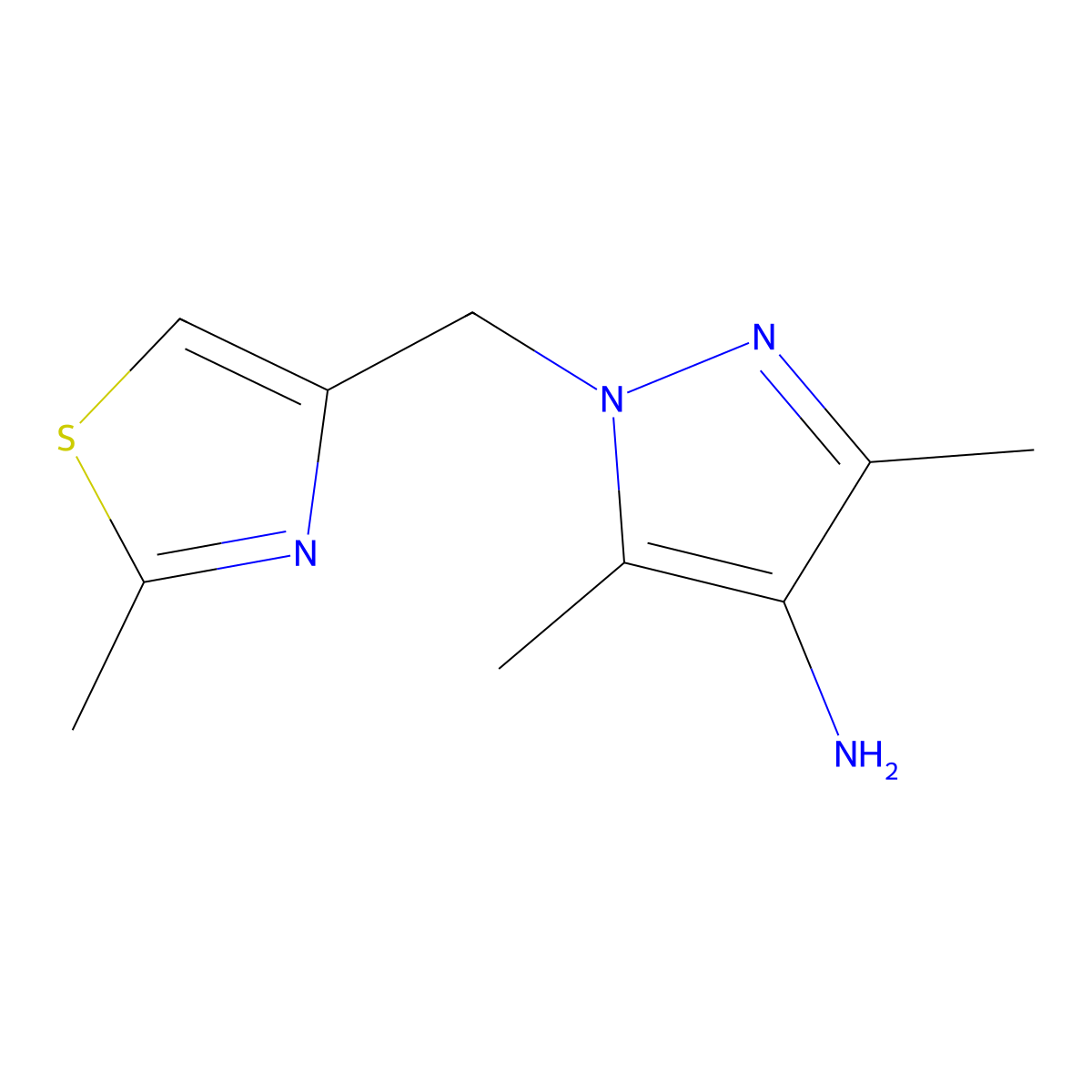 3,5-Dimethyl-1-((2-methylthiazol-4-yl)methyl)-1h-pyrazol-4-amine molecular structure, CAS 1497962-49-8