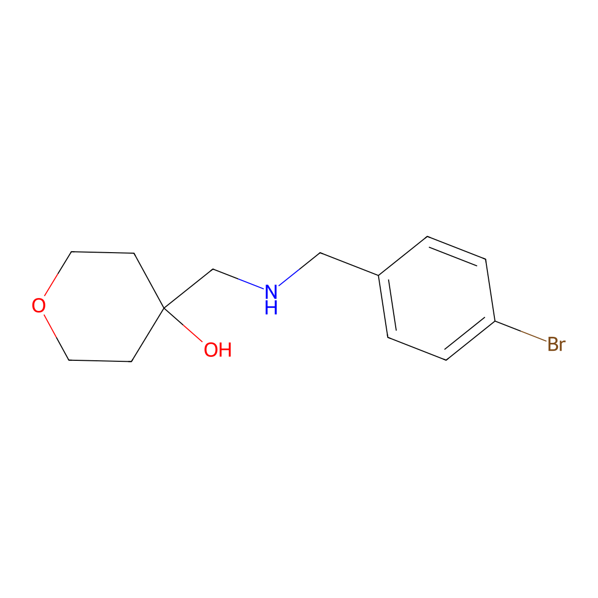 4-({[(4-Bromophenyl)methyl]amino}methyl)oxan-4-ol molecular structure, CAS 1497970-49-6
