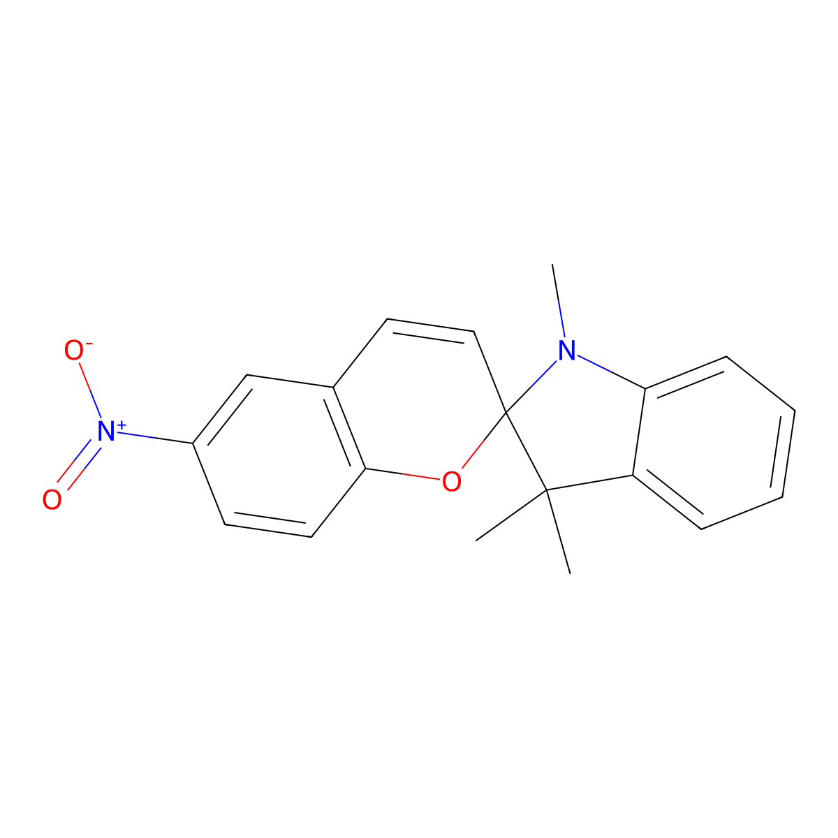 1',3'-dihydro-1',3',3'-trimethyl-6-nitrospiro(2H-1-benzopyran-2,2'-(2H)indole) molecular structure, CAS 1498-88-0