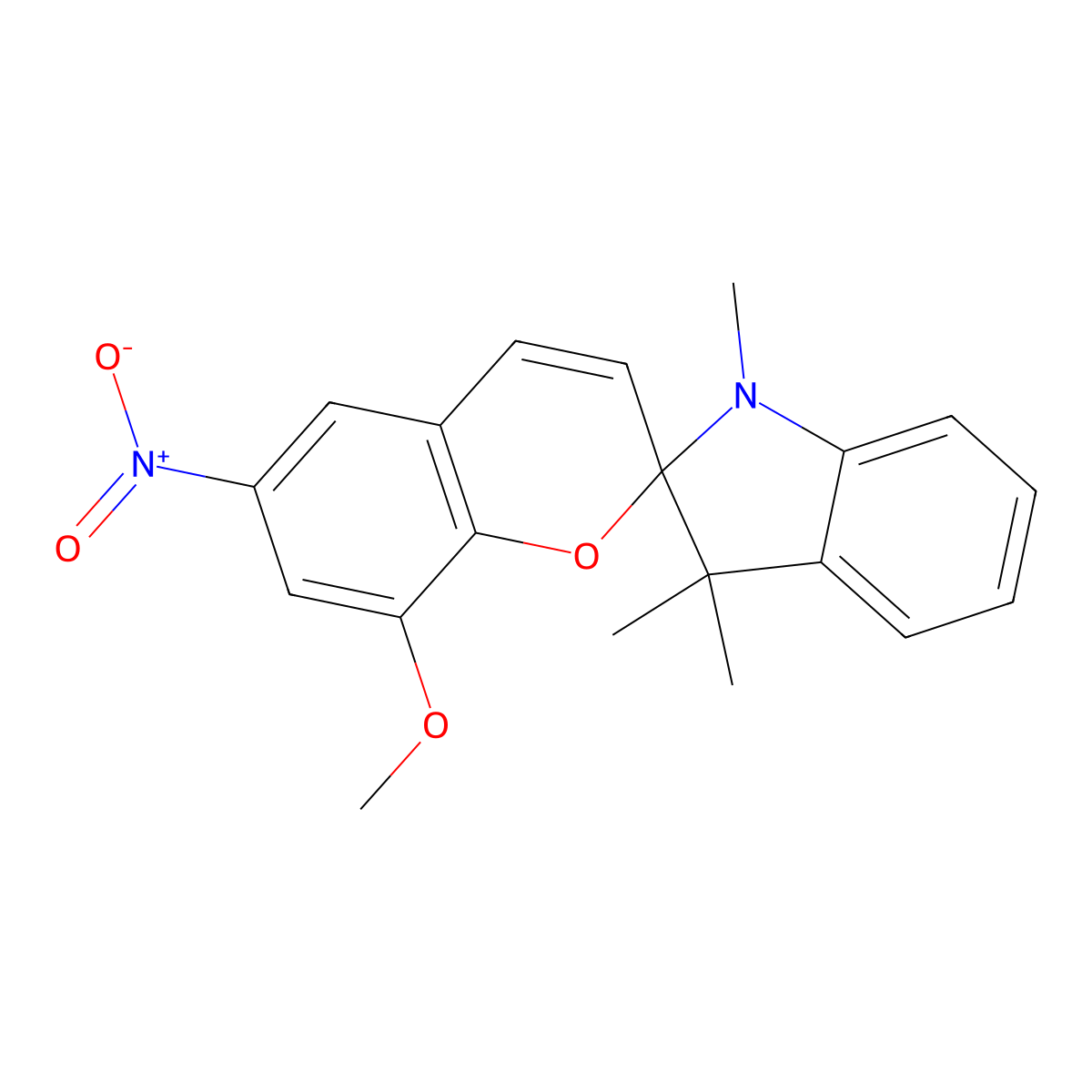 1',3'-dihydro-8-methoxy-1',3',3'-trimethyl-6-nitrospiro(2H-1-benzopyran-2,2'-(2H)indole) molecular structure, CAS 1498-89-1