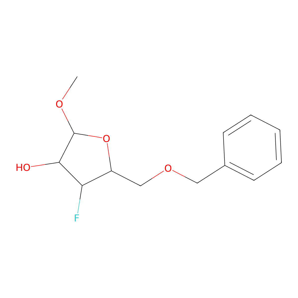 (2S,3R,4S,5R)-5-((benzyloxy)methyl)-4-fluoro-2-methoxytetrahydrofuran-3-ol molecular structure, CAS 14980-09-7