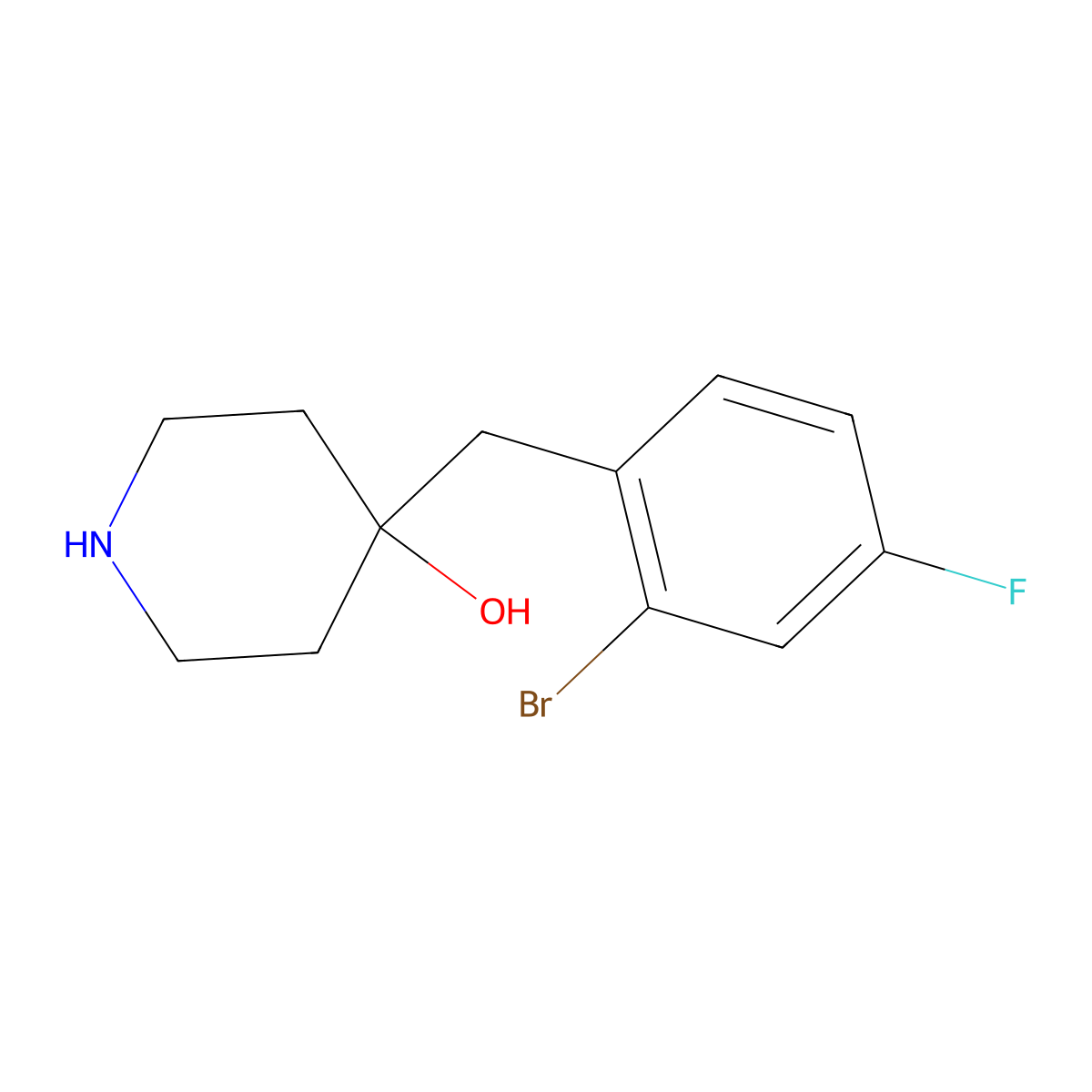 4-(2-Bromo-4-fluorobenzyl)piperidin-4-ol molecular structure, CAS 1498005-93-8