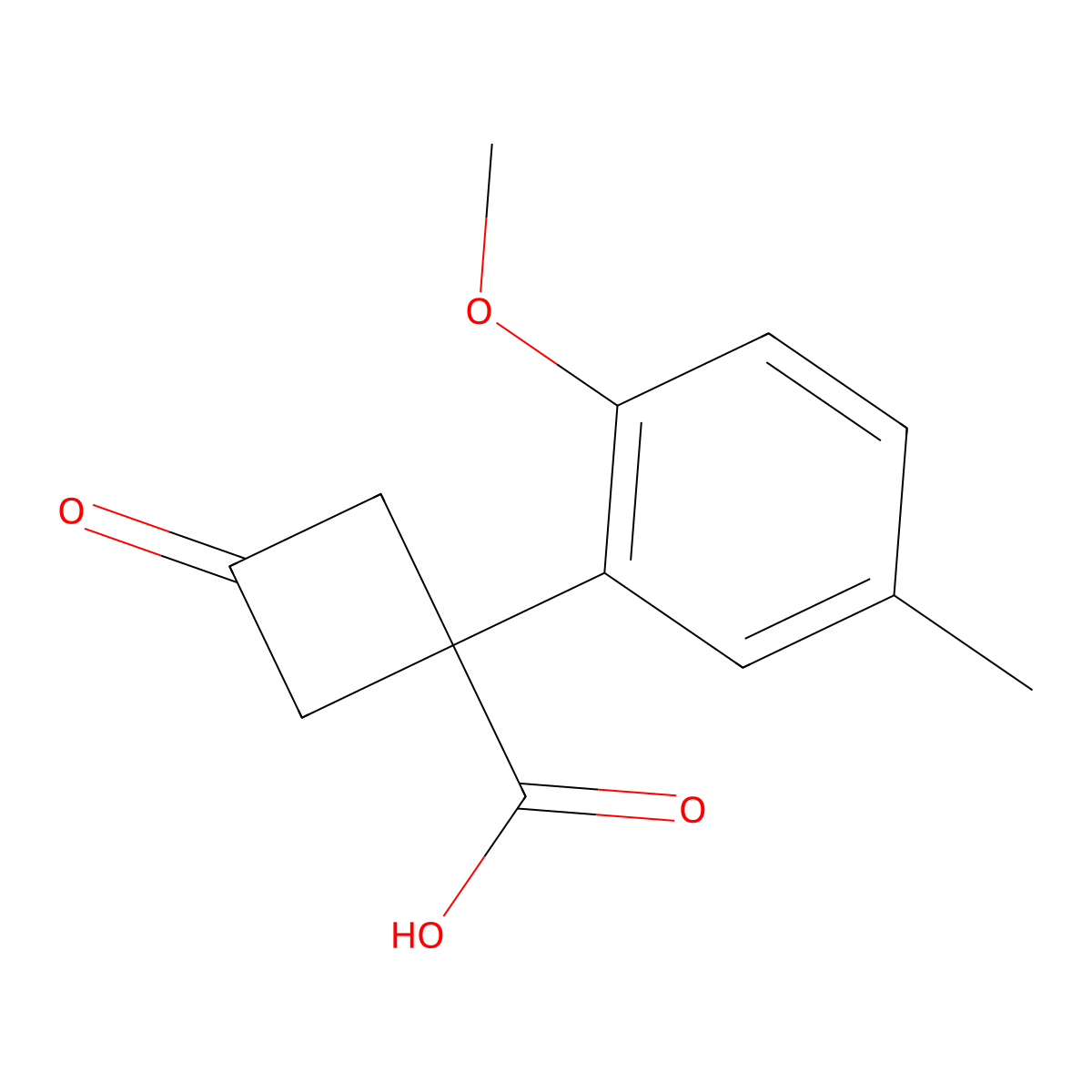 1-(2-Methoxy-5-methylphenyl)-3-oxocyclobutane-1-carboxylic acid molecular structure, CAS 1498012-77-3