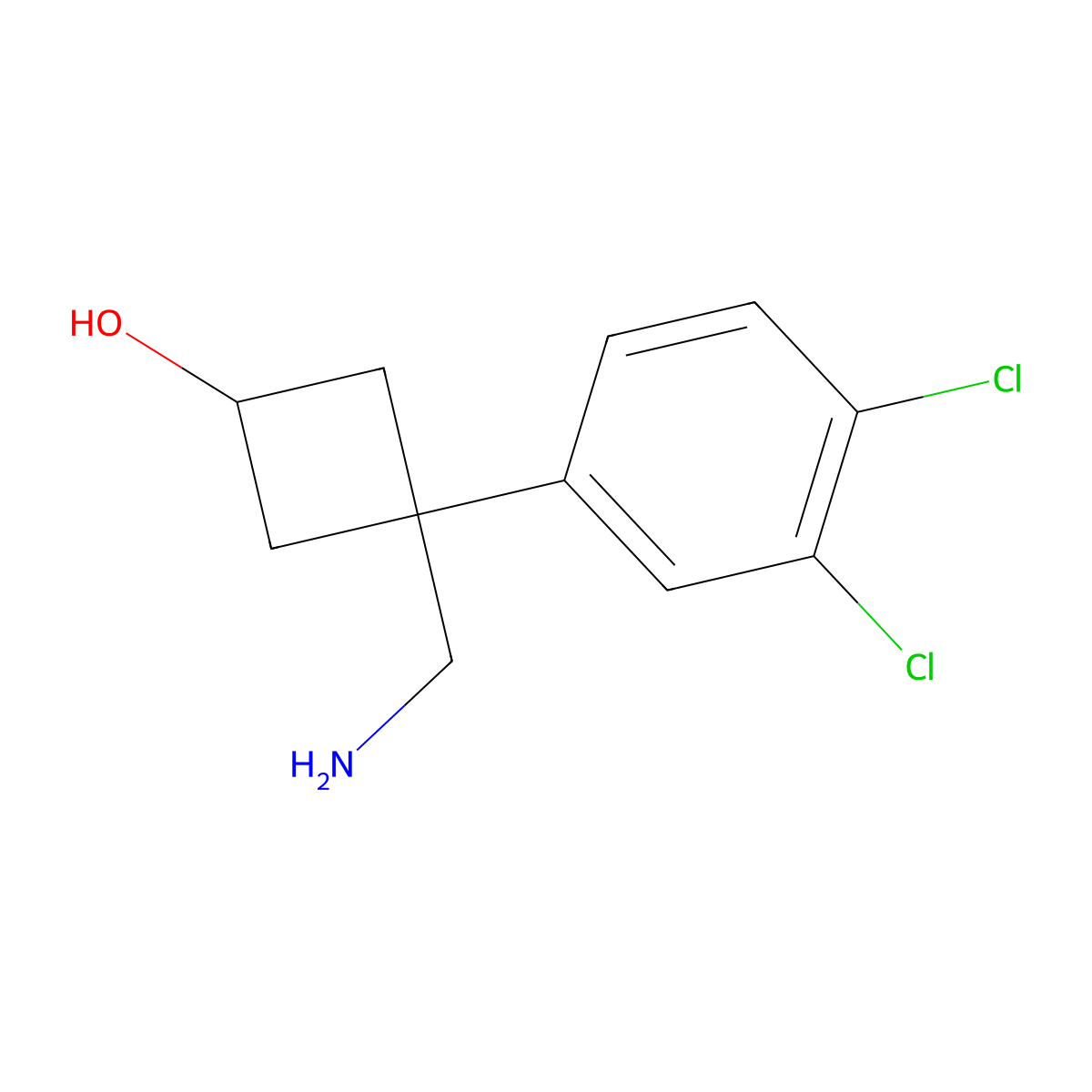 3-(Aminomethyl)-3-(3,4-dichlorophenyl)cyclobutan-1-ol molecular structure, CAS 1498073-46-3