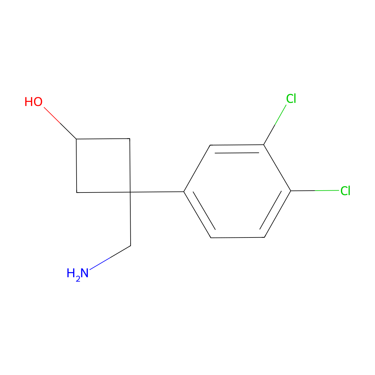 3-(Aminomethyl)-3-(3,4-dichlorophenyl)cyclobutan-1-ol molecular structure, CAS 1498073-46-3