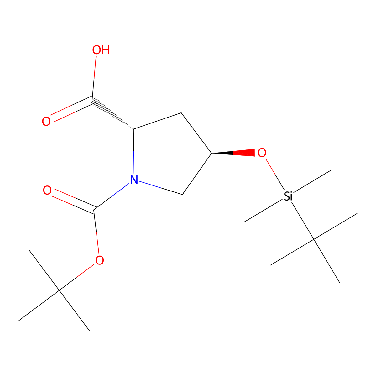(2S,4R)-1-(tert-Butoxycarbonyl)-4-((tert-butyldimethylsilyl)oxy)pyrrolidine-2-carboxylic acid molecular structure, CAS 149814-40-4