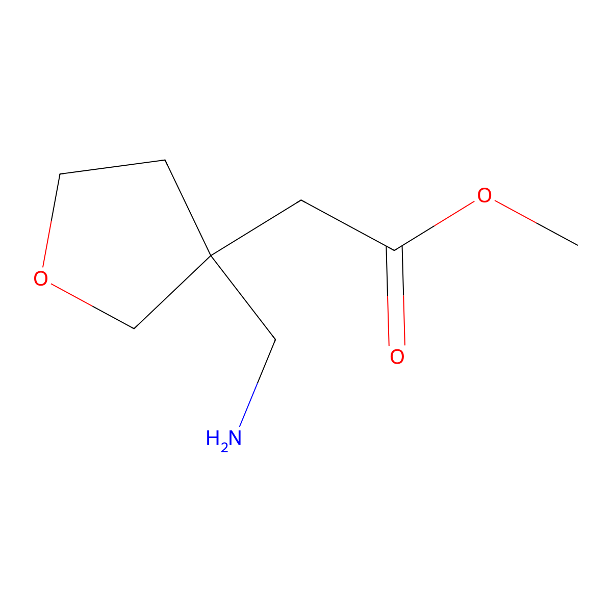 Methyl 2-[3-(aminomethyl)oxolan-3-yl]acetate molecular structure, CAS 1498156-11-8