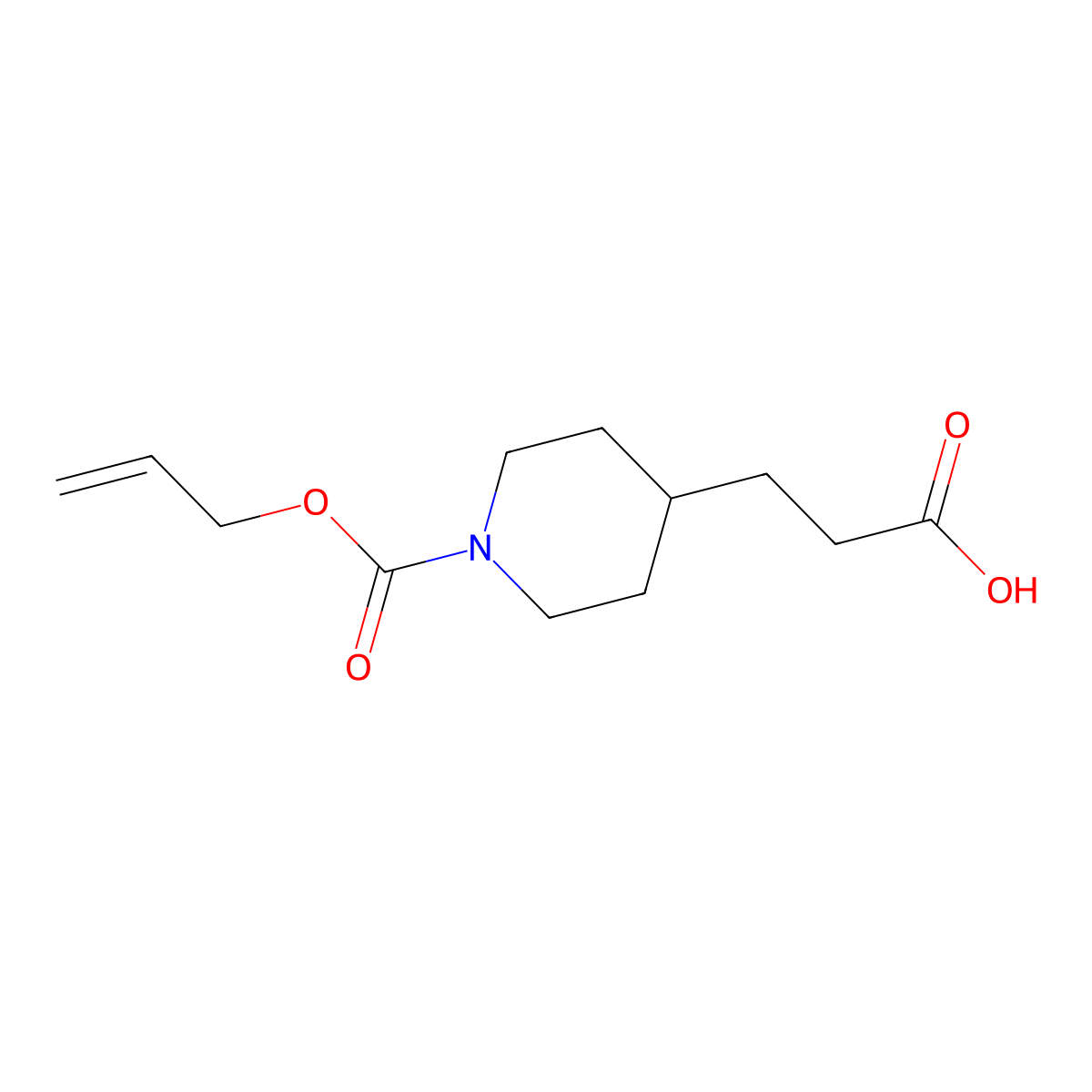 3-{1-[(Prop-2-en-1-yloxy)carbonyl]piperidin-4-yl}propanoic acid molecular structure, CAS 1498158-95-4