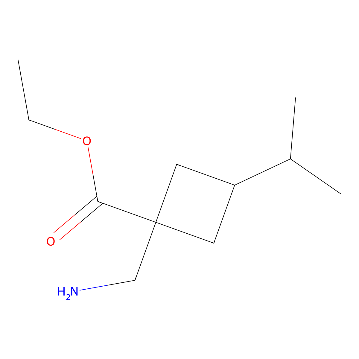 Ethyl 1-(aminomethyl)-3-isopropylcyclobutane-1-carboxylate molecular structure, CAS 1498178-02-1