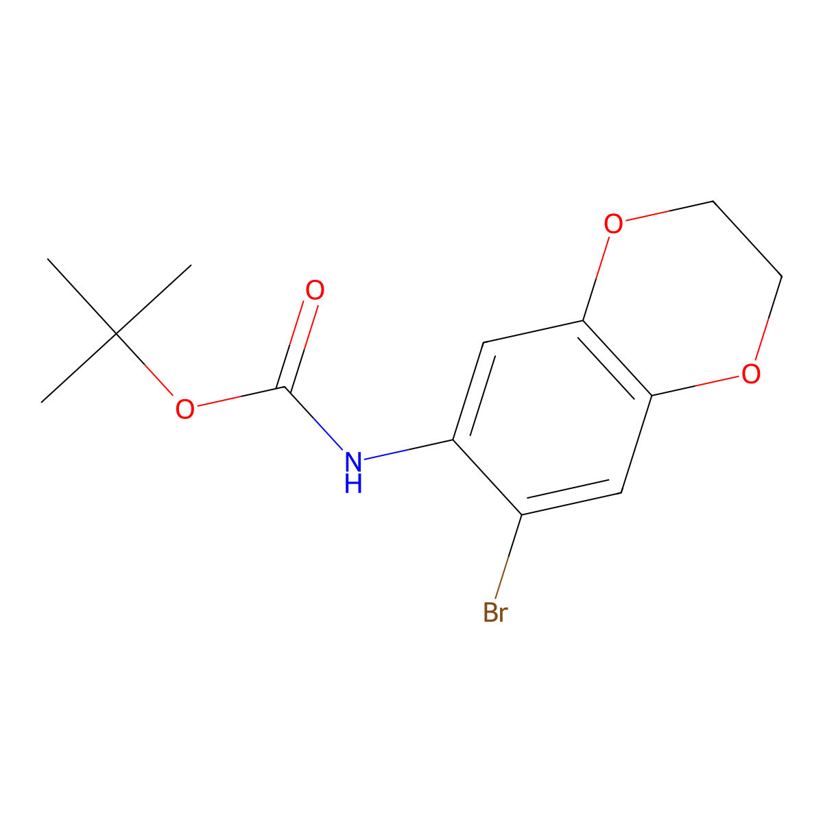 tert-butyl N-(7-bromo-2,3-dihydro-1,4-benzodioxin-6-yl)carbamate molecular structure, CAS 1498181-43-3