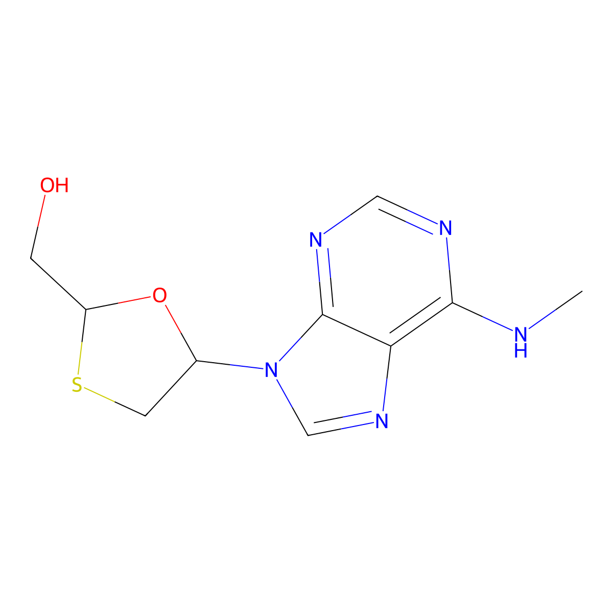 1,3-Oxathiolane-2-methanol, 5-(6-(methylamino)-9H-purin-9-yl)-, (2S-trans)- molecular structure, CAS 149819-63-6