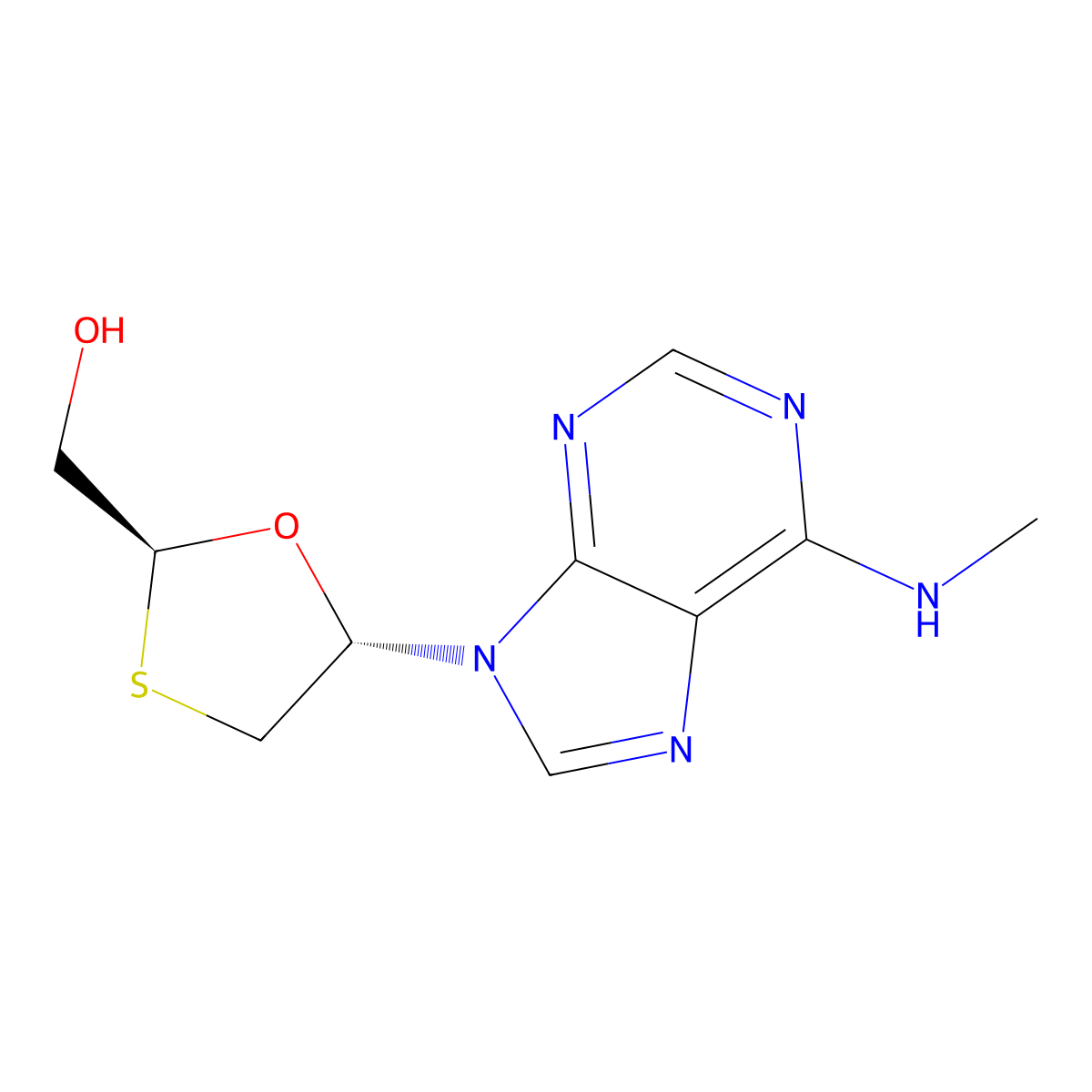 1,3-Oxathiolane-2-methanol, 5-(6-(methylamino)-9H-purin-9-yl)-, (2S-trans)- molecular structure, CAS 149819-63-6