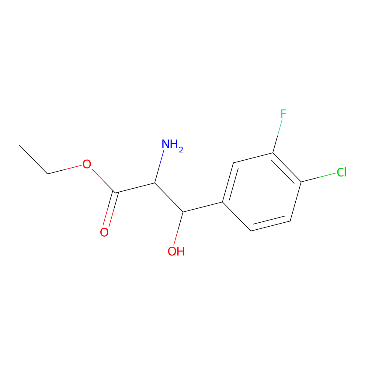 Ethyl 2-amino-3-(4-chloro-3-fluorophenyl)-3-hydroxypropanoate molecular structure, CAS 1498207-35-4