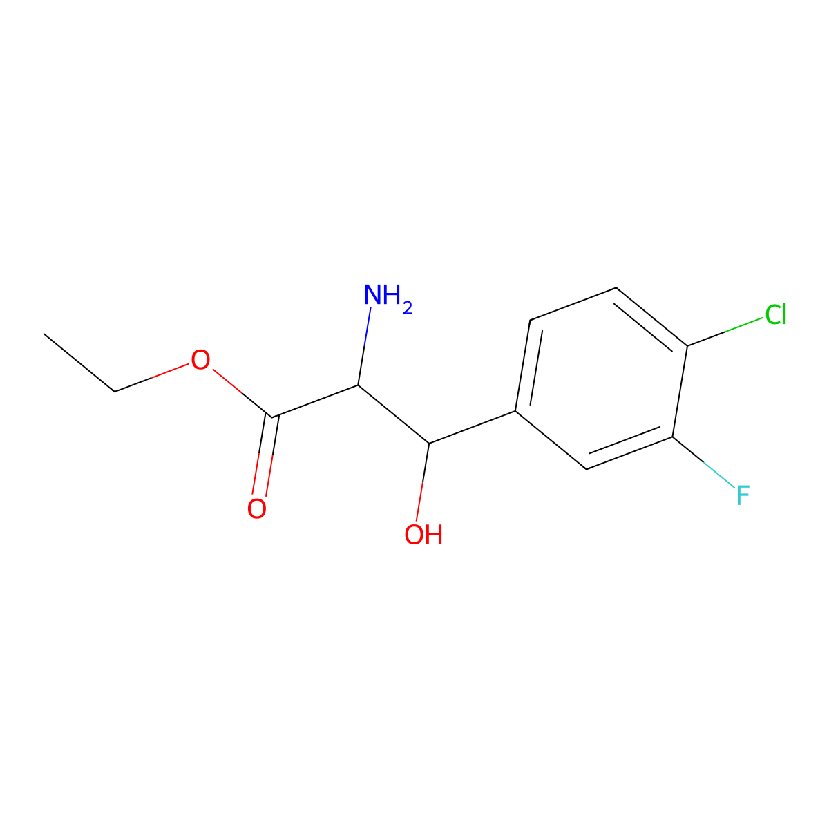 Ethyl 2-amino-3-(4-chloro-3-fluorophenyl)-3-hydroxypropanoate molecular structure, CAS 1498207-35-4
