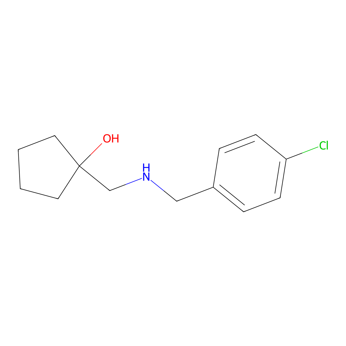 1-(((4-Chlorobenzyl)amino)methyl)cyclopentan-1-ol molecular structure, CAS 1498245-65-0