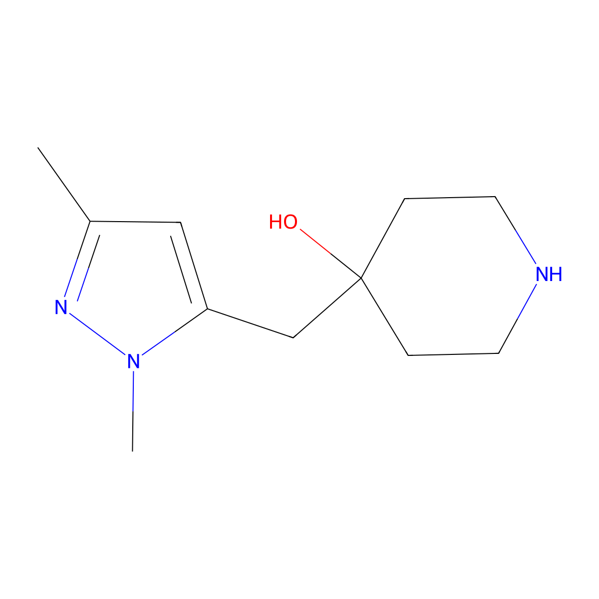 4-((1,3-Dimethyl-1h-pyrazol-5-yl)methyl)piperidin-4-ol molecular structure, CAS 1498268-49-7
