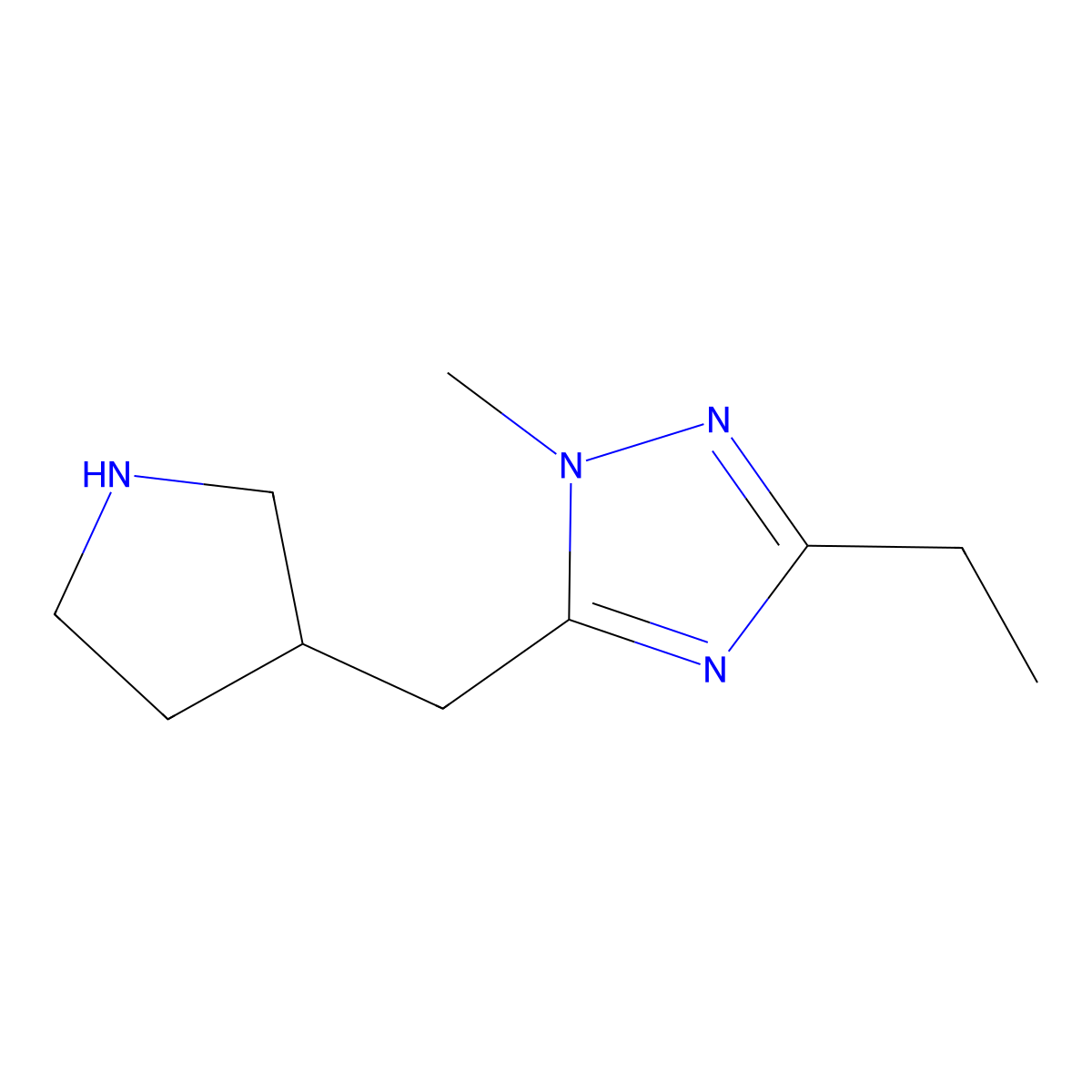 3-Ethyl-1-methyl-5-(pyrrolidin-3-ylmethyl)-1h-1,2,4-triazole molecular structure, CAS 1498278-62-8