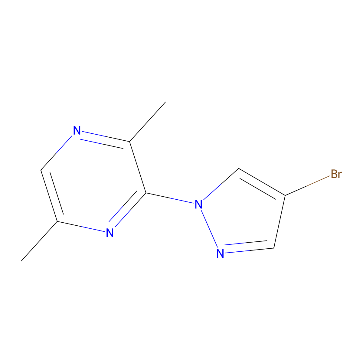 3-(4-bromo-1H-pyrazol-1-yl)-2,5-dimethylpyrazine molecular structure, CAS 1498289-19-2