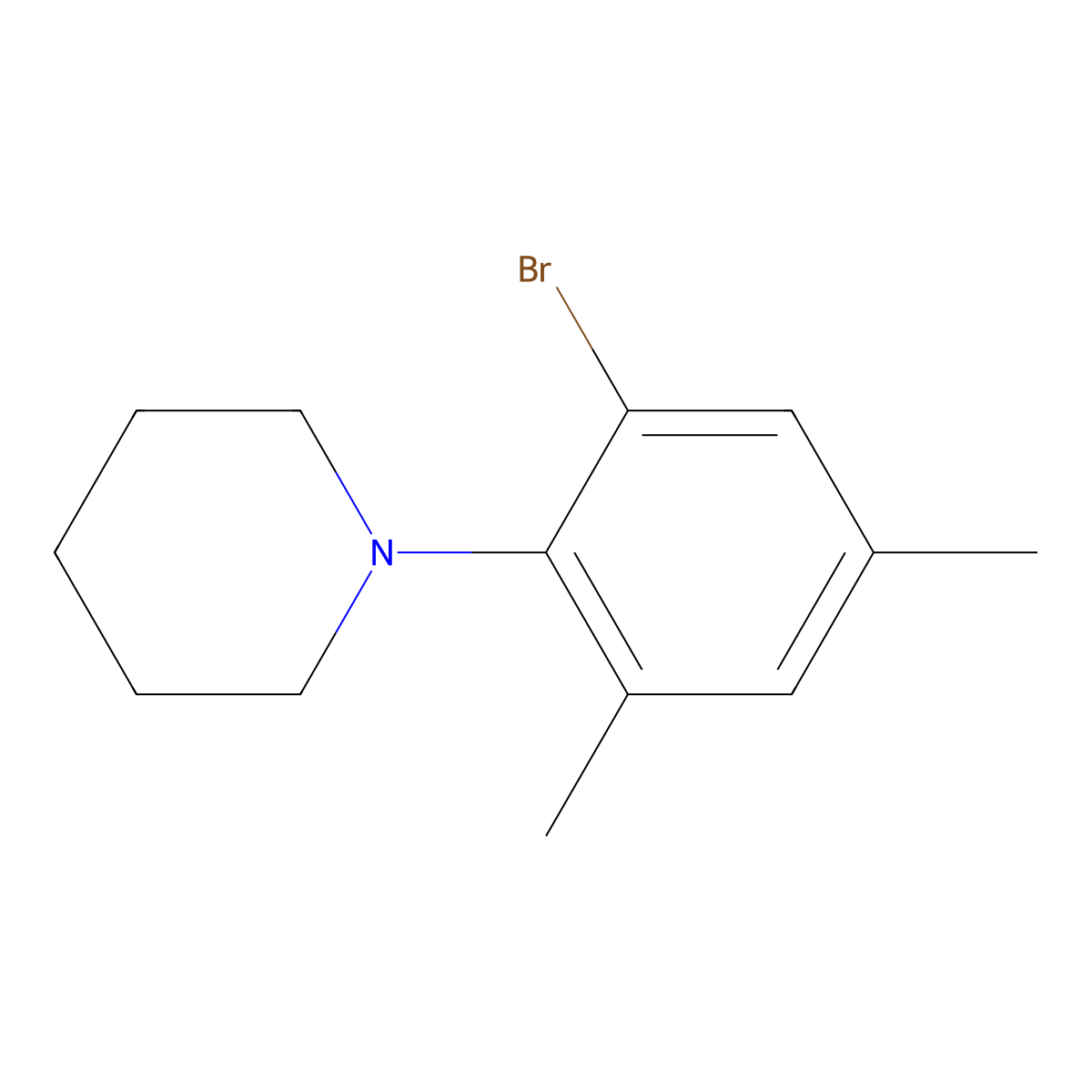 1-(2-Bromo-4,6-dimethylphenyl)piperidine molecular structure, CAS 1498313-54-4