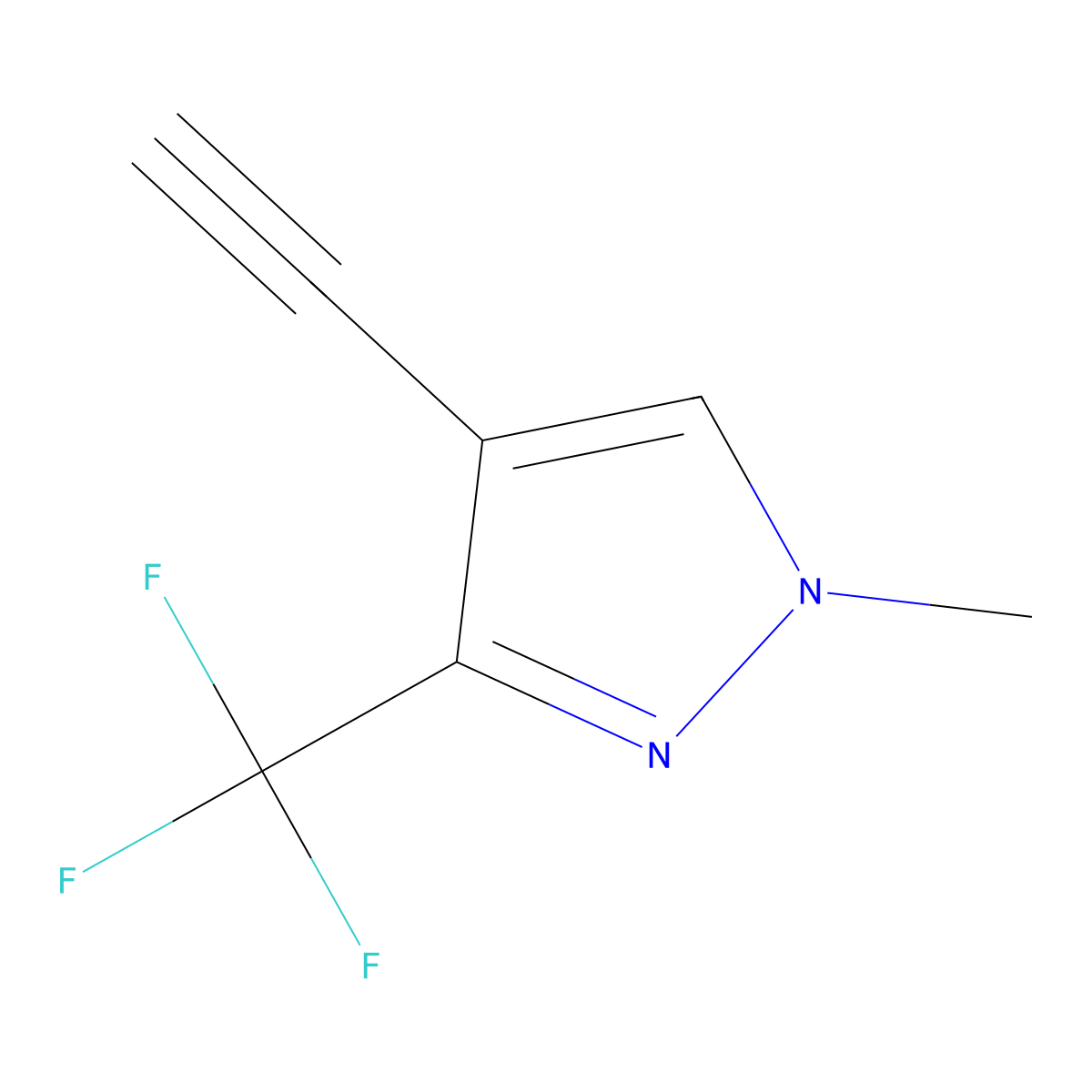 4-ethynyl-1-methyl-3-(trifluoromethyl)-1H-pyrazole molecular structure, CAS 1498364-87-6