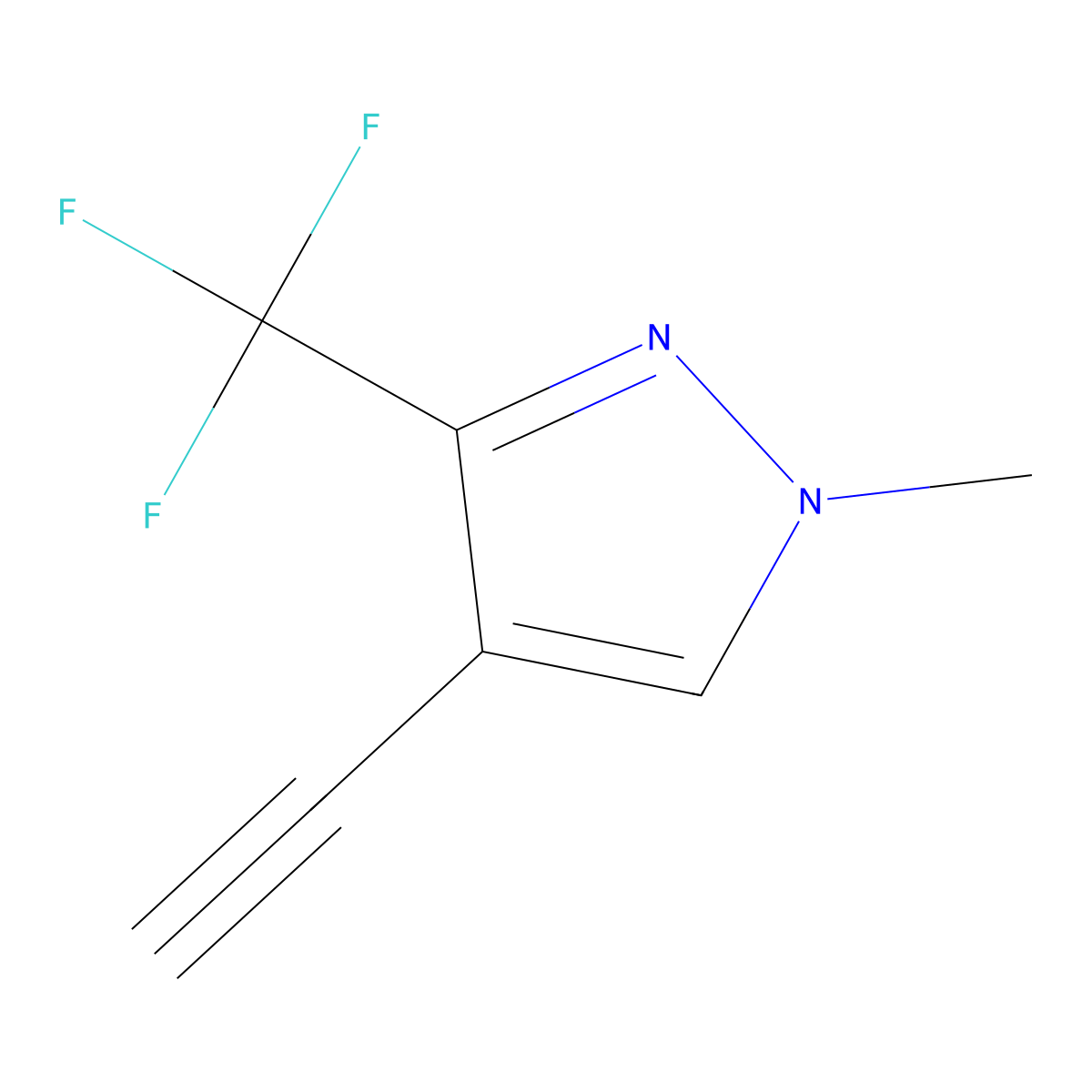 4-ethynyl-1-methyl-3-(trifluoromethyl)-1H-pyrazole molecular structure, CAS 1498364-87-6