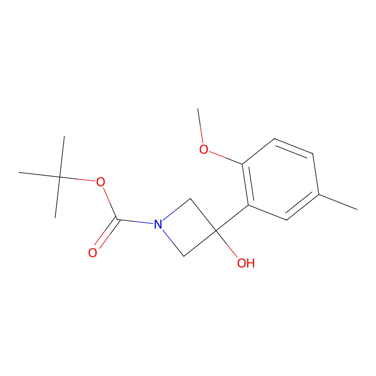 Tert-butyl 3-hydroxy-3-(2-methoxy-5-methylphenyl)azetidine-1-carboxylate molecular structure, CAS 1498368-17-4