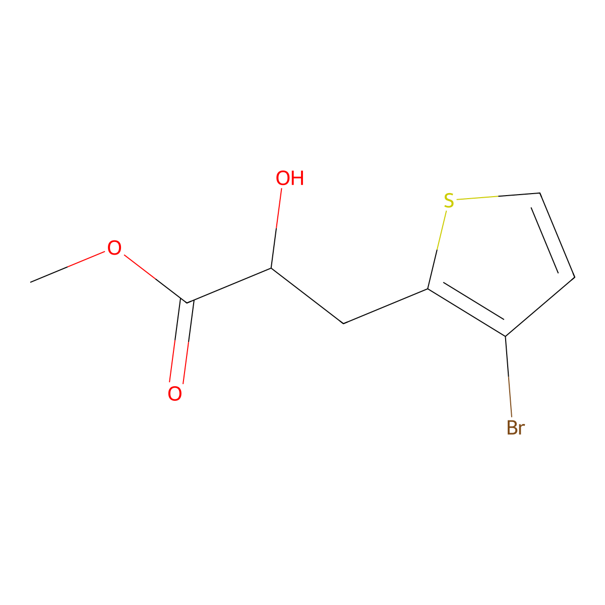 Methyl 3-(3-bromothiophen-2-yl)-2-hydroxypropanoate molecular structure, CAS 1498371-15-5