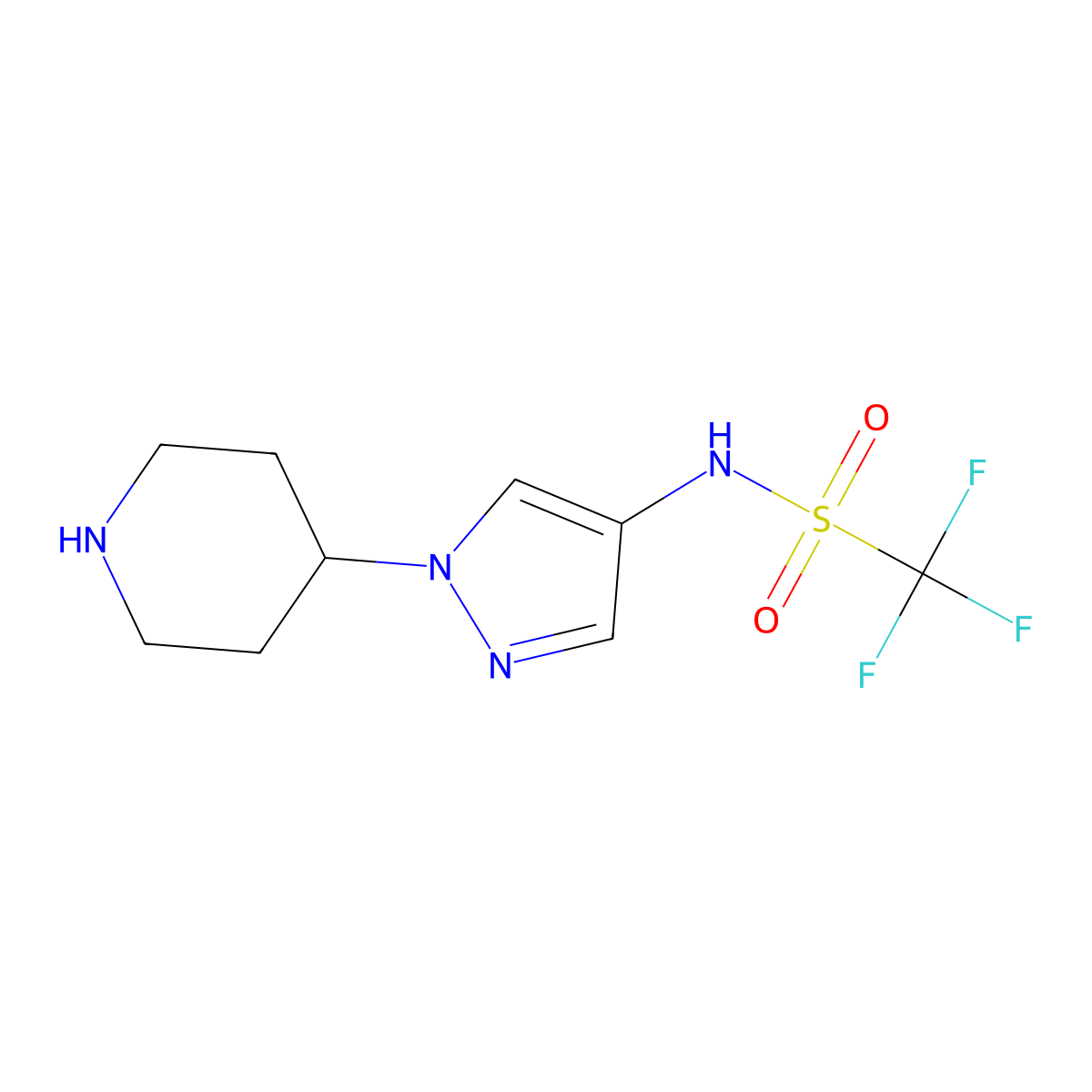 1,1,1-Trifluoro-N-[1-(piperidin-4-yl)-1H-pyrazol-4-yl]methanesulfonamide molecular structure, CAS 1498450-55-7