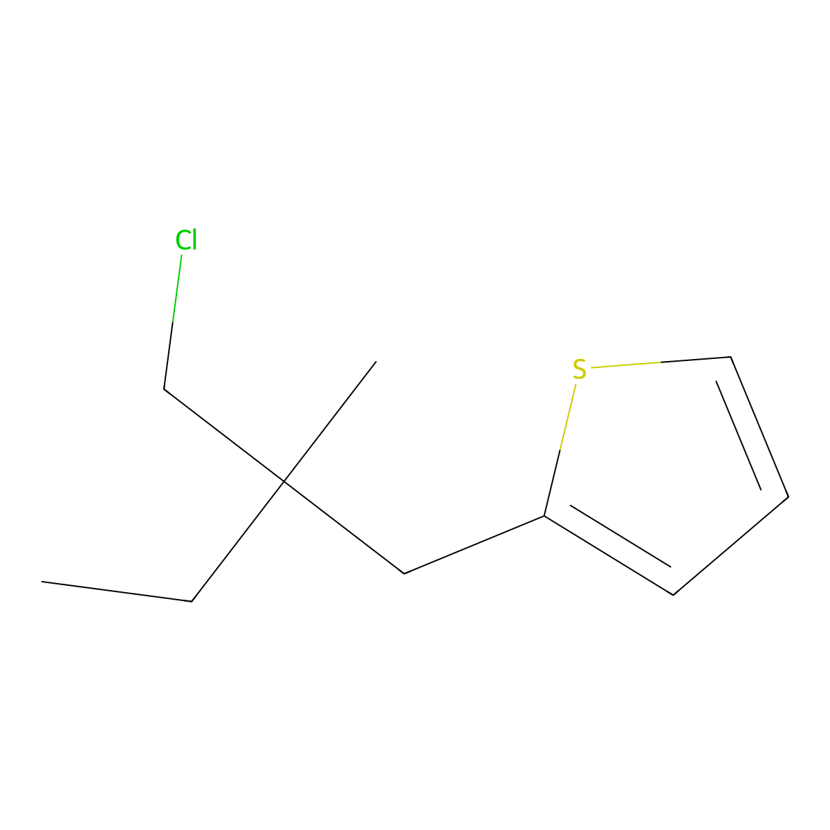 2-(2-(Chloromethyl)-2-methylbutyl)thiophene molecular structure, CAS 1498450-62-6