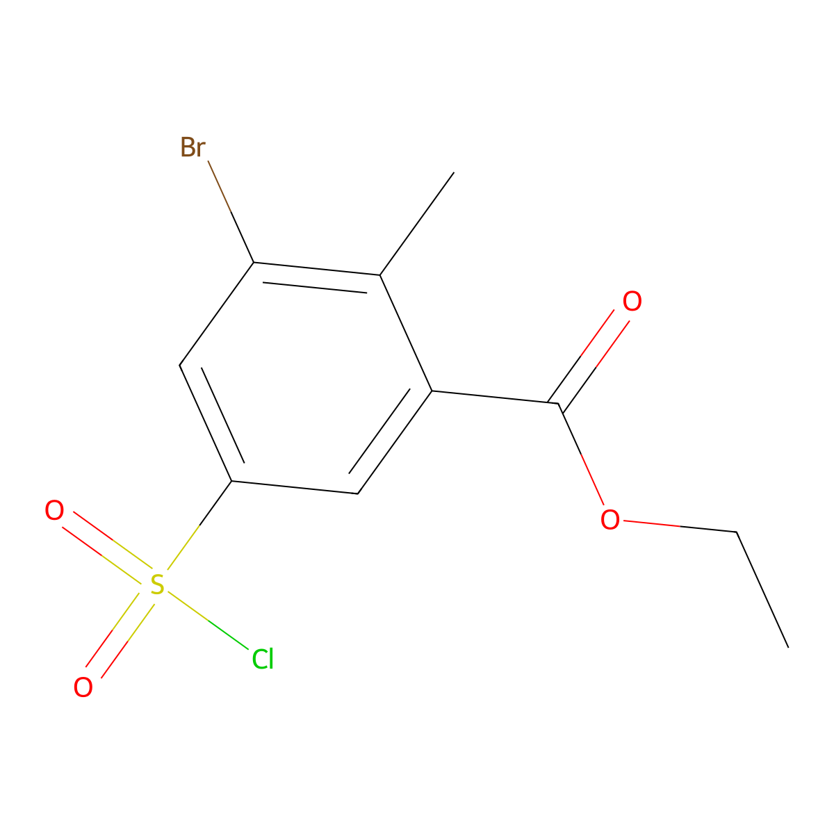 Ethyl 3-bromo-5-(chlorosulfonyl)-2-methylbenzoate molecular structure, CAS 1498463-61-8