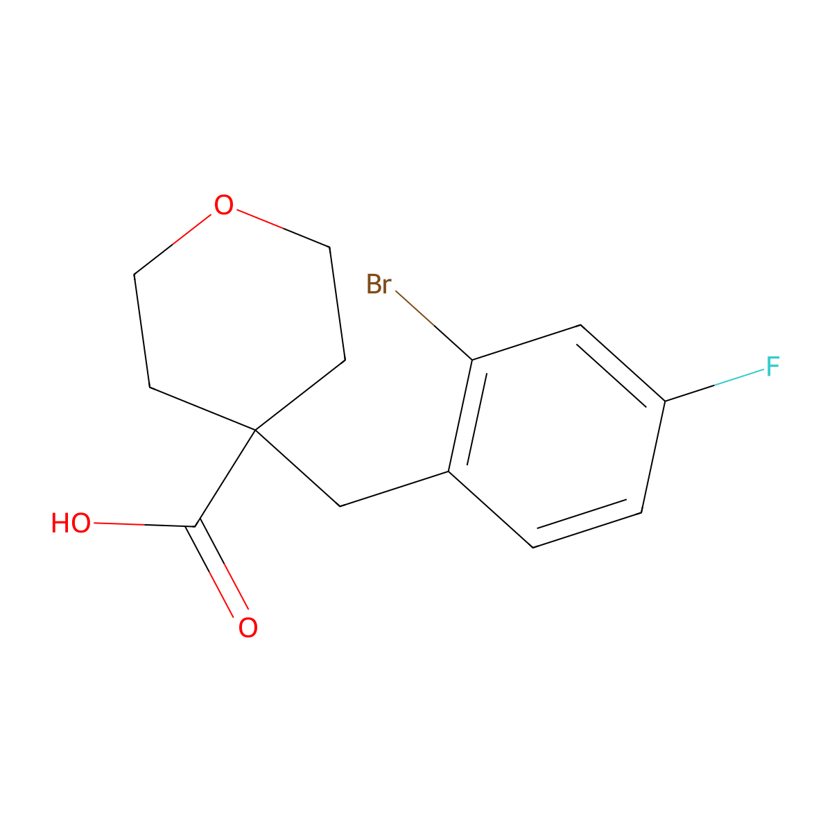 4-[(2-Bromo-4-fluorophenyl)methyl]oxane-4-carboxylic acid molecular structure, CAS 1498465-28-3