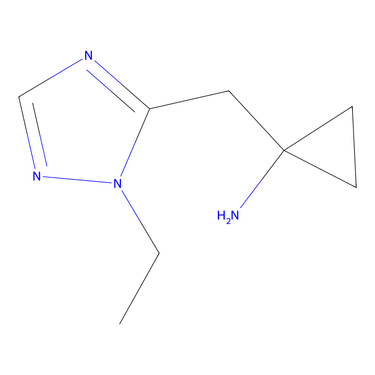 1-((1-Ethyl-1h-1,2,4-triazol-5-yl)methyl)cyclopropan-1-amine molecular structure, CAS 1498472-57-3