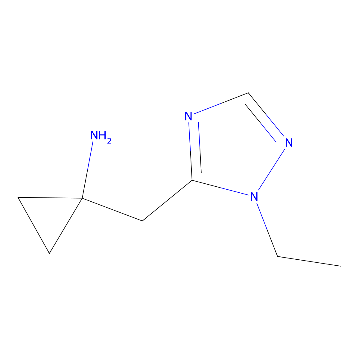1-((1-Ethyl-1h-1,2,4-triazol-5-yl)methyl)cyclopropan-1-amine molecular structure, CAS 1498472-57-3
