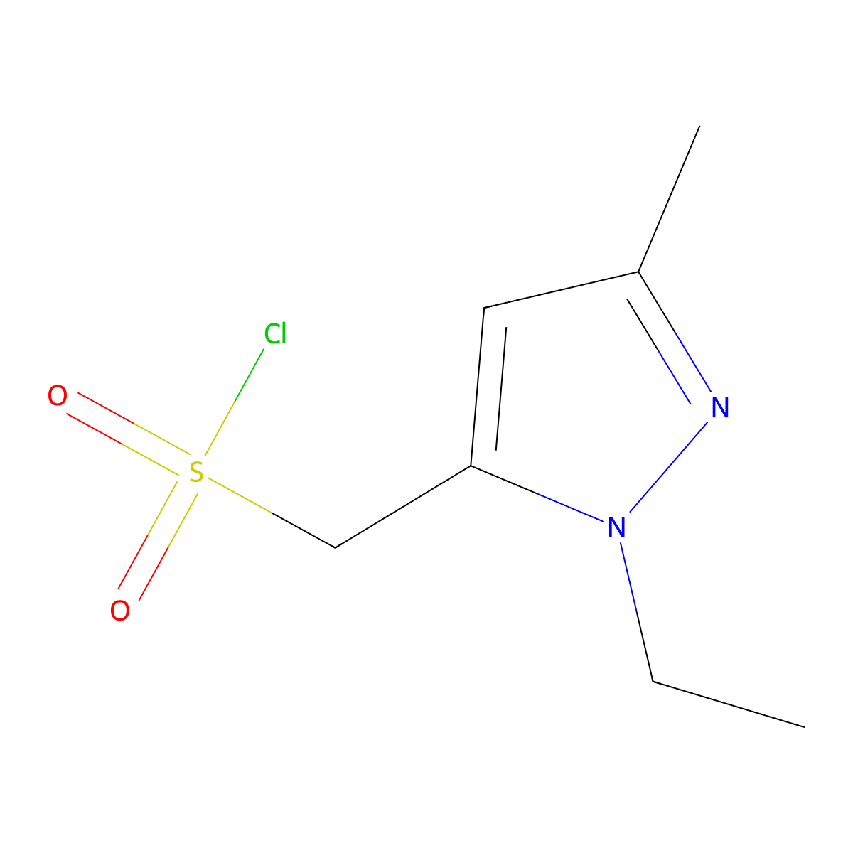 (1-ethyl-3-methyl-1H-pyrazol-5-yl)methanesulfonyl chloride molecular structure, CAS 1498537-01-1