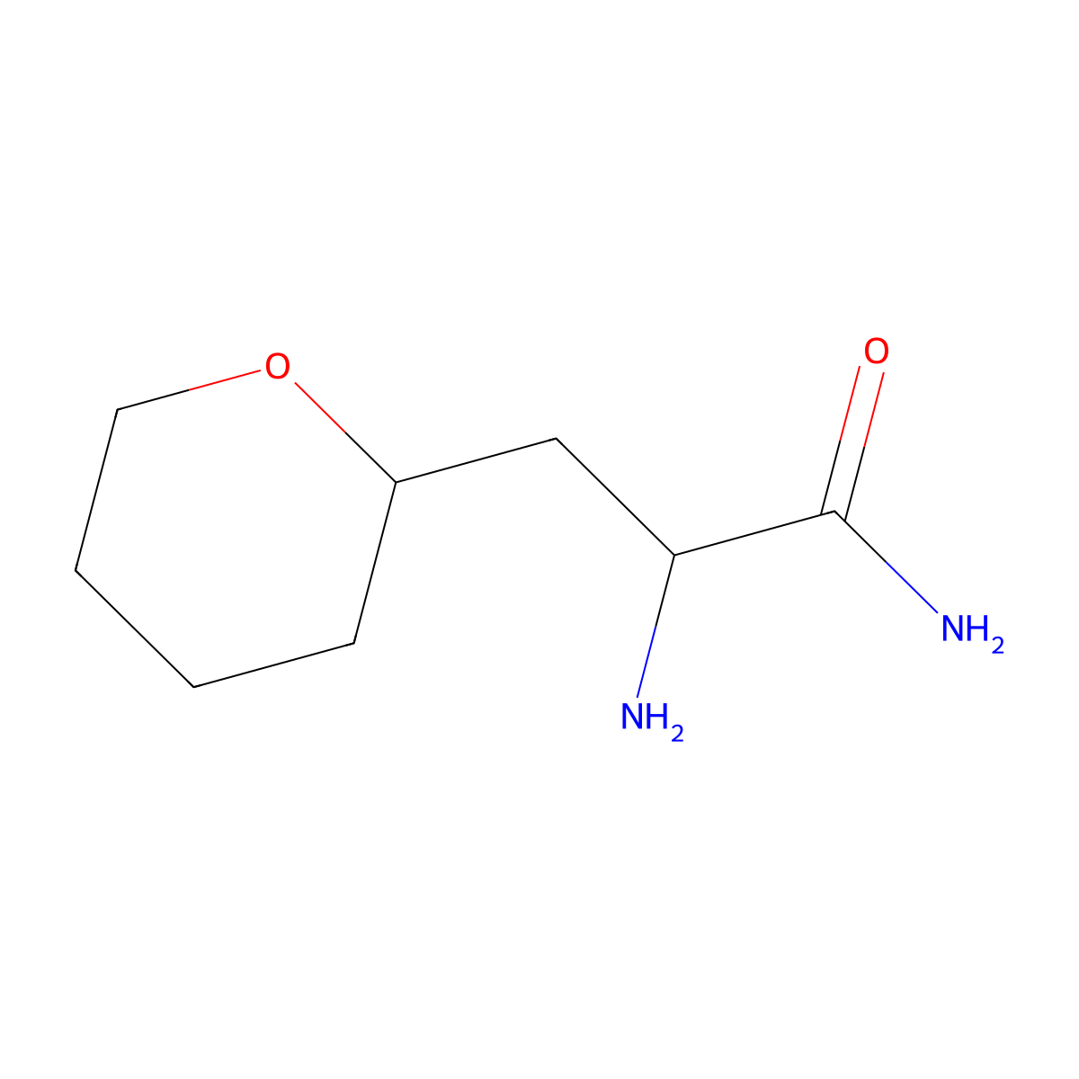 2-Amino-3-(oxan-2-yl)propanamide molecular structure, CAS 1498568-29-8