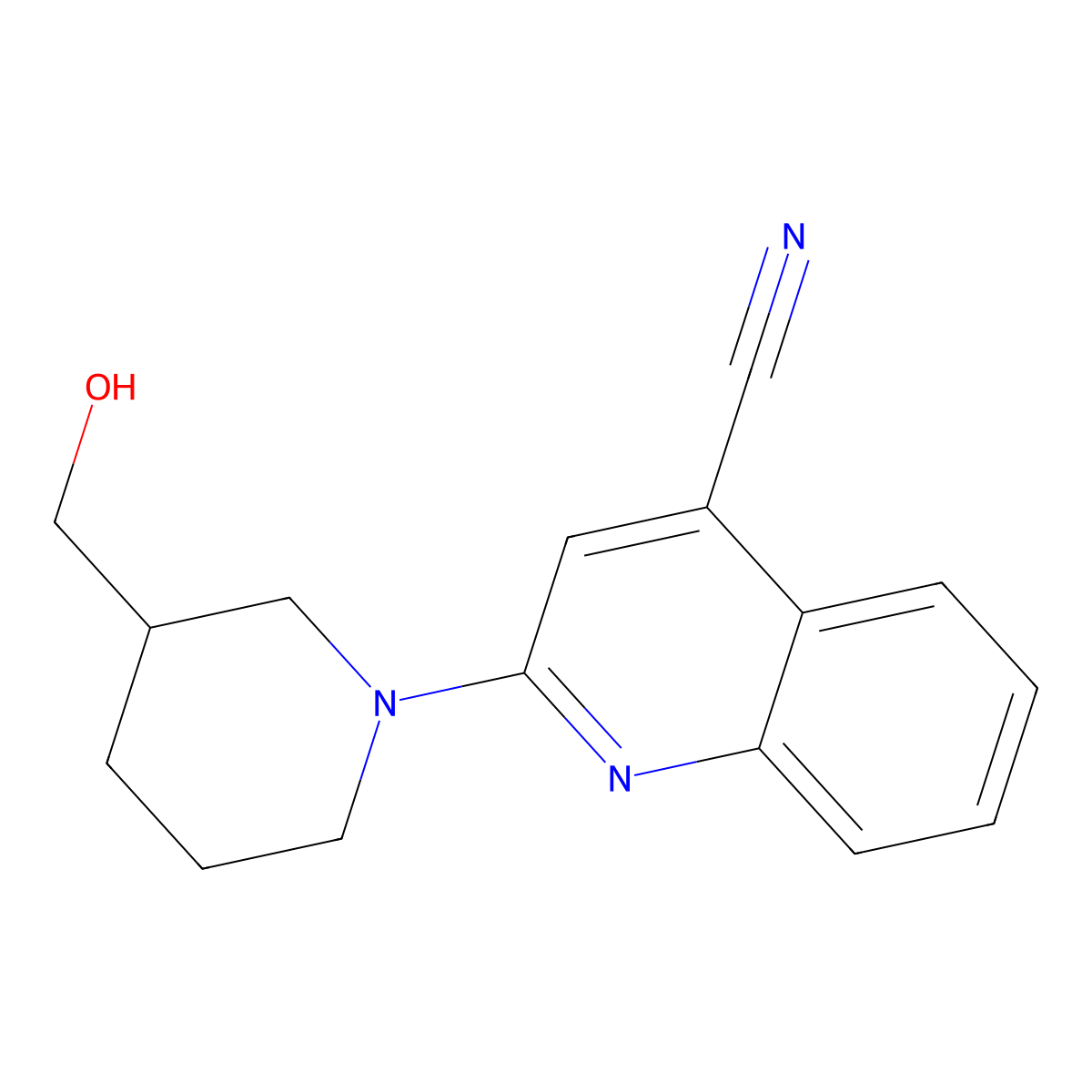2-[3-(Hydroxymethyl)piperidin-1-yl]quinoline-4-carbonitrile molecular structure, CAS 1498592-04-3