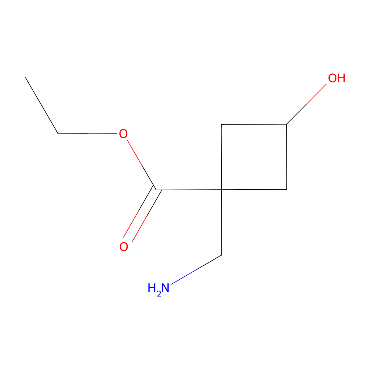 Ethyl 1-(aminomethyl)-3-hydroxycyclobutane-1-carboxylate molecular structure, CAS 1498614-14-4