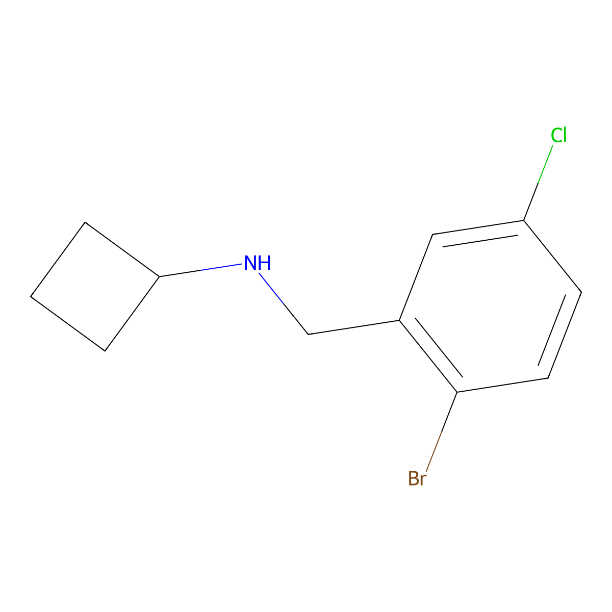 N-[(2-bromo-5-chlorophenyl)methyl]cyclobutanamine molecular structure, CAS 1498617-39-2