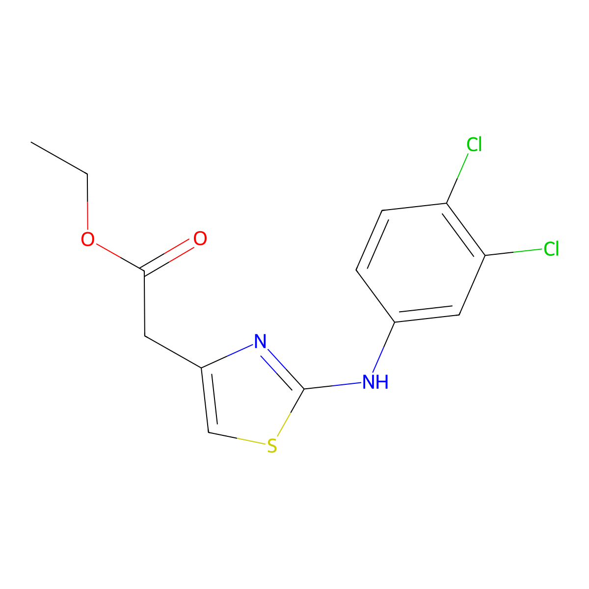 Ethyl 2-(2-((3,4-dichlorophenyl)amino)thiazol-4-yl)acetate molecular structure, CAS 1498656-13-5