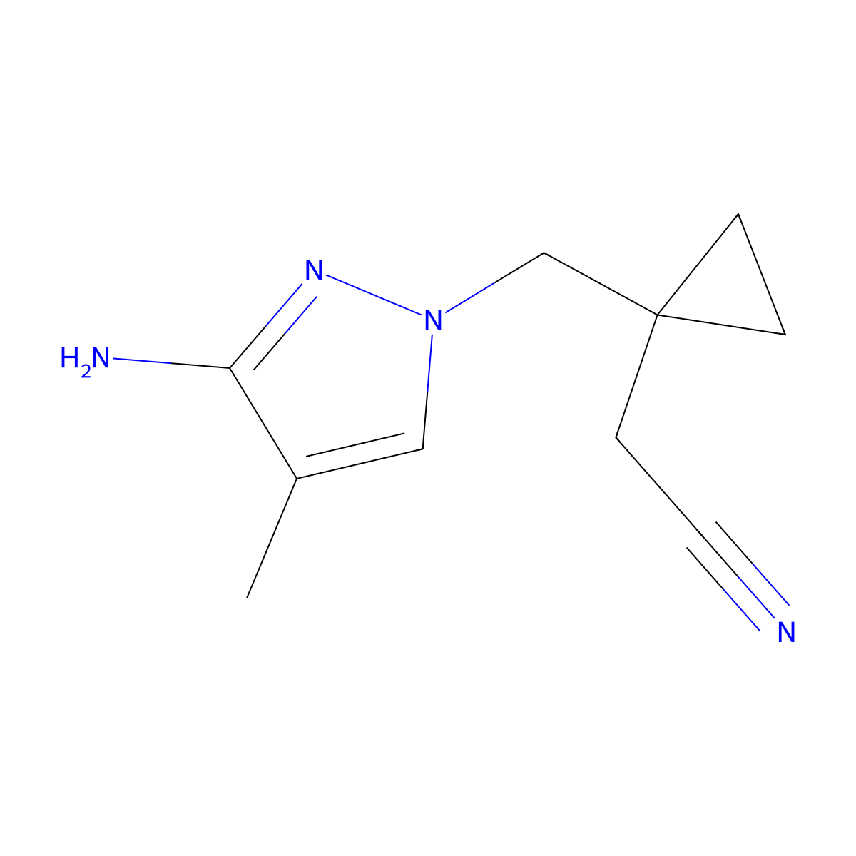 2-{1-[(3-amino-4-methyl-1H-pyrazol-1-yl)methyl]cyclopropyl}acetonitrile molecular structure, CAS 1498666-41-3