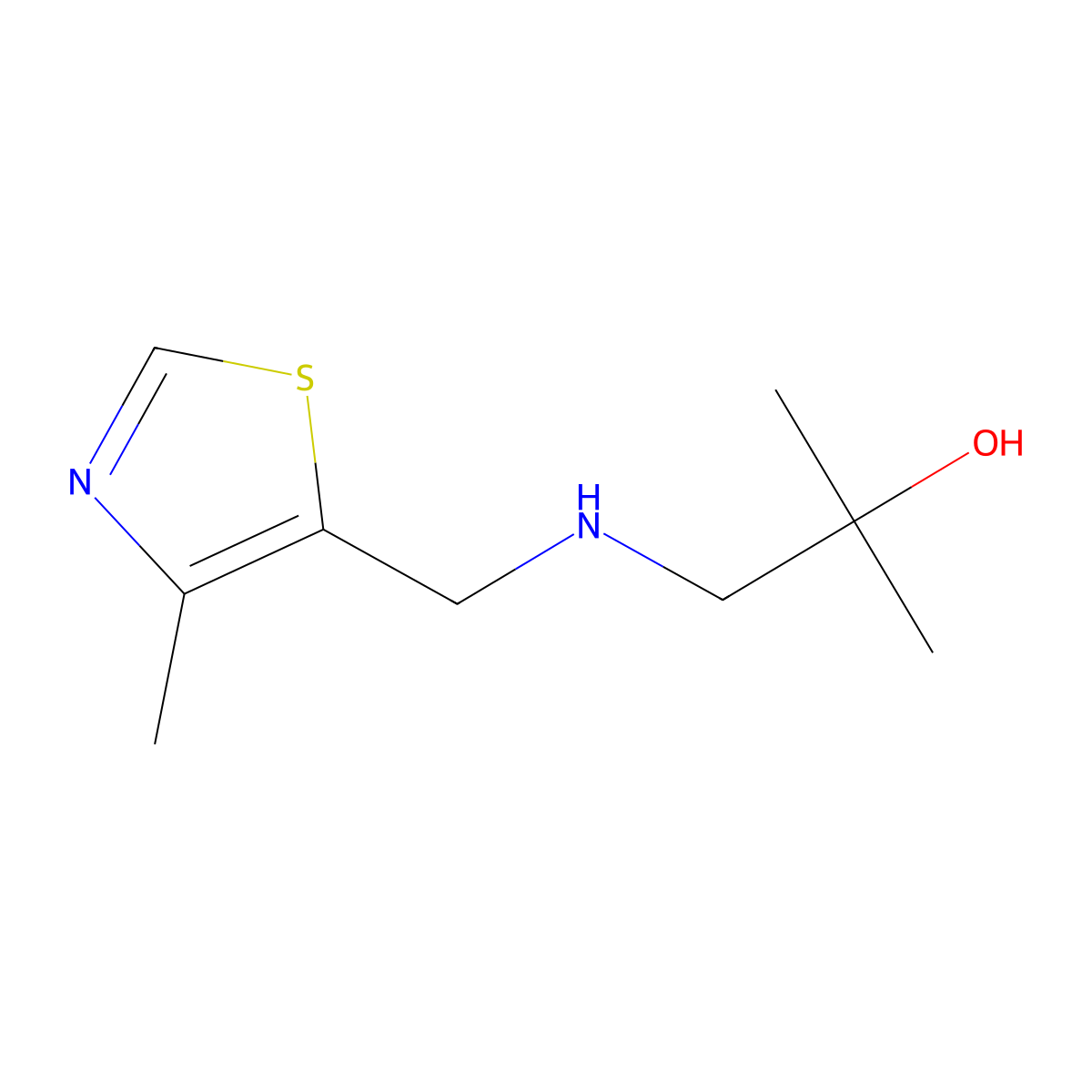 2-Methyl-1-{[(4-methyl-1,3-thiazol-5-yl)methyl]amino}propan-2-ol molecular structure, CAS 1498670-78-2