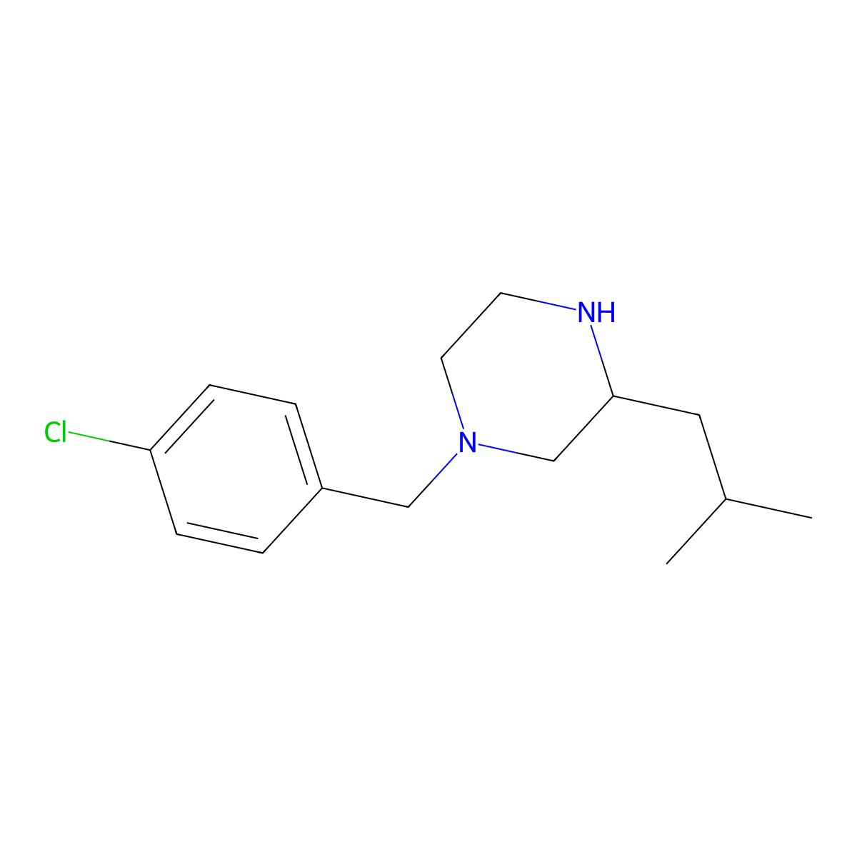 1-[(4-Chlorophenyl)methyl]-3-(2-methylpropyl)piperazine molecular structure, CAS 1498707-57-5
