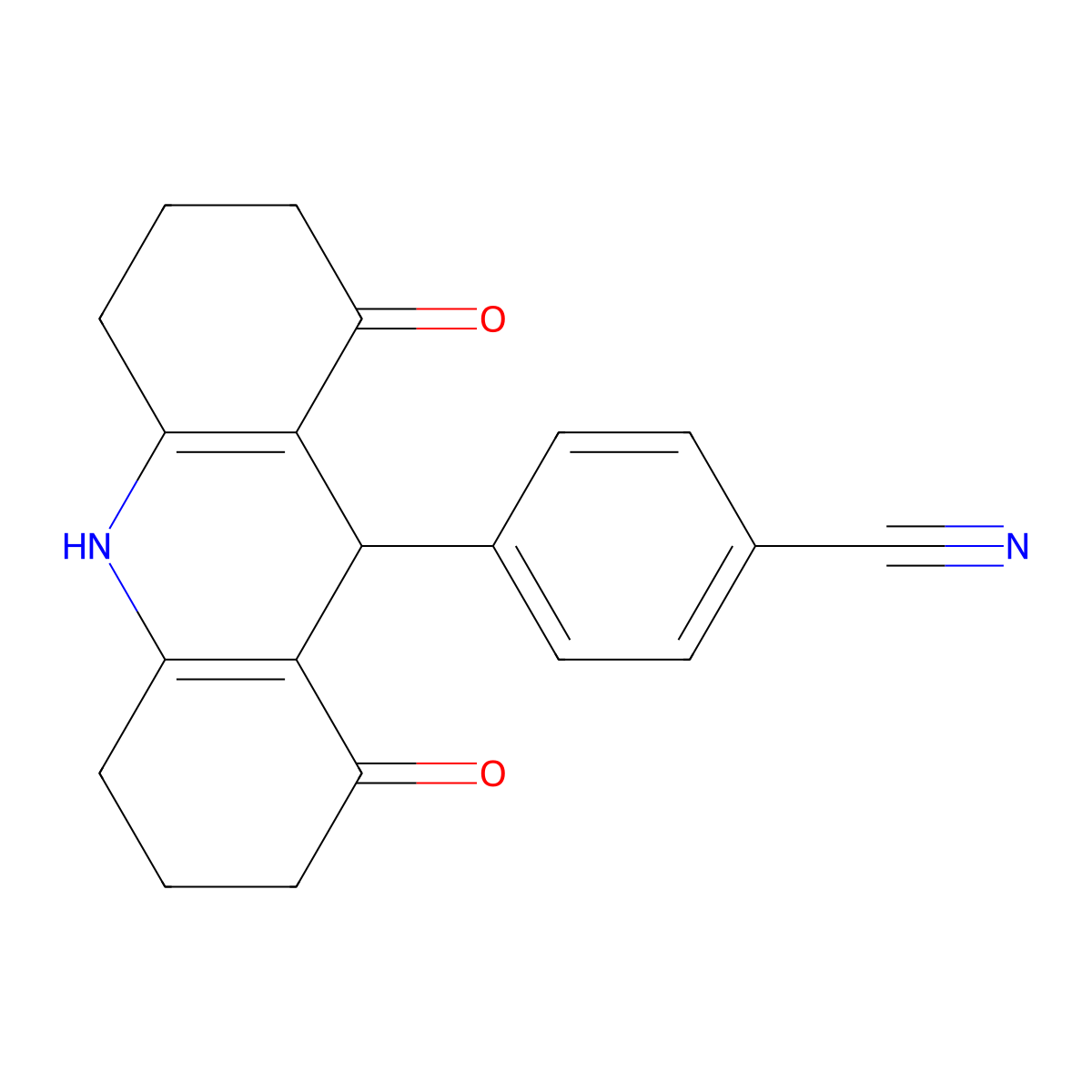 4-(1,8-Dioxo-2,3,4,5,6,7,9,10-octahydroacridin-9-yl)benzonitrile molecular structure, CAS 149874-97-5