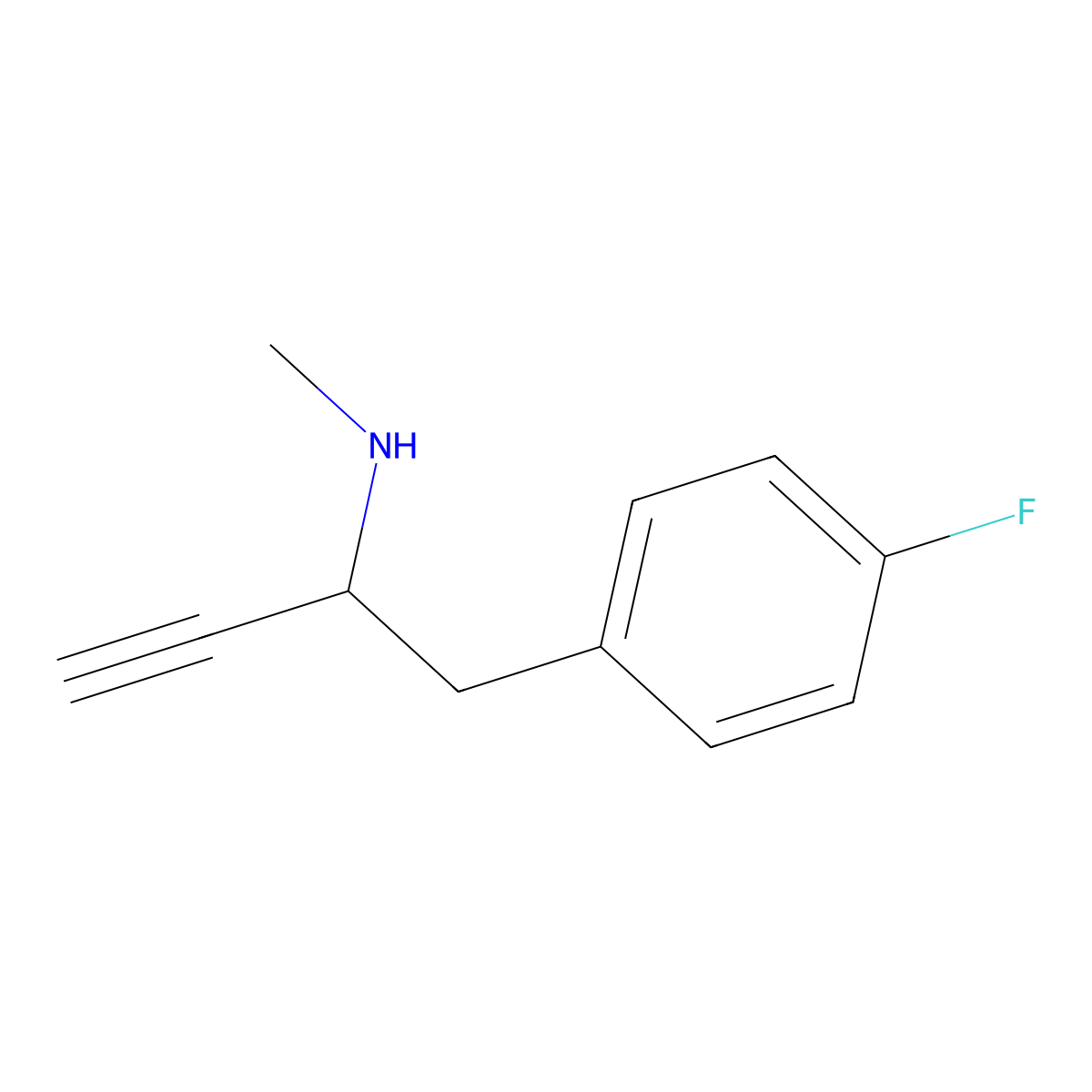 1-(4-fluorophenyl)-N-methylbut-3-yn-2-amine molecular structure, CAS 1498745-59-7