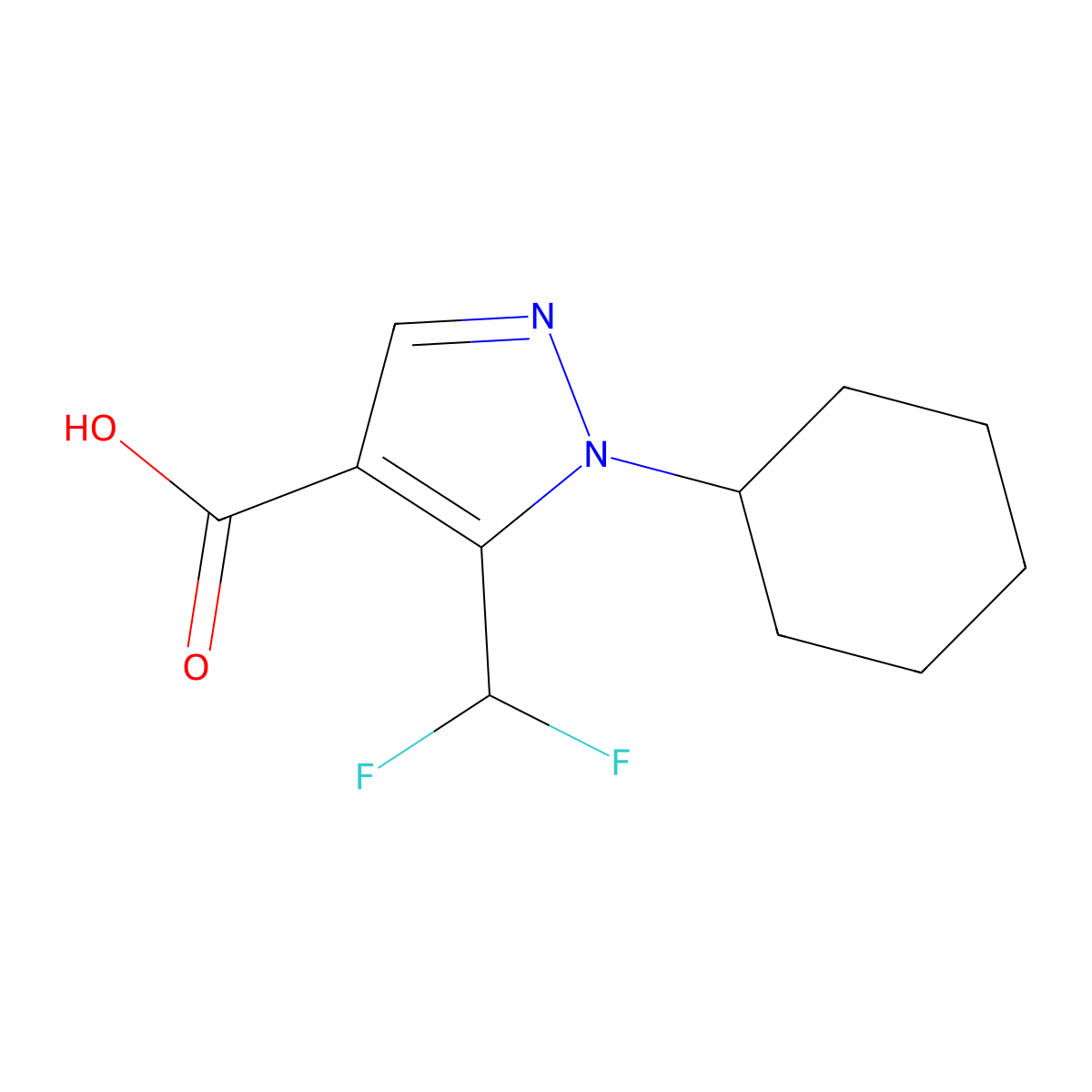 1-Cyclohexyl-5-(difluoromethyl)-1H-pyrazole-4-carboxylic acid molecular structure, CAS 1498748-48-3