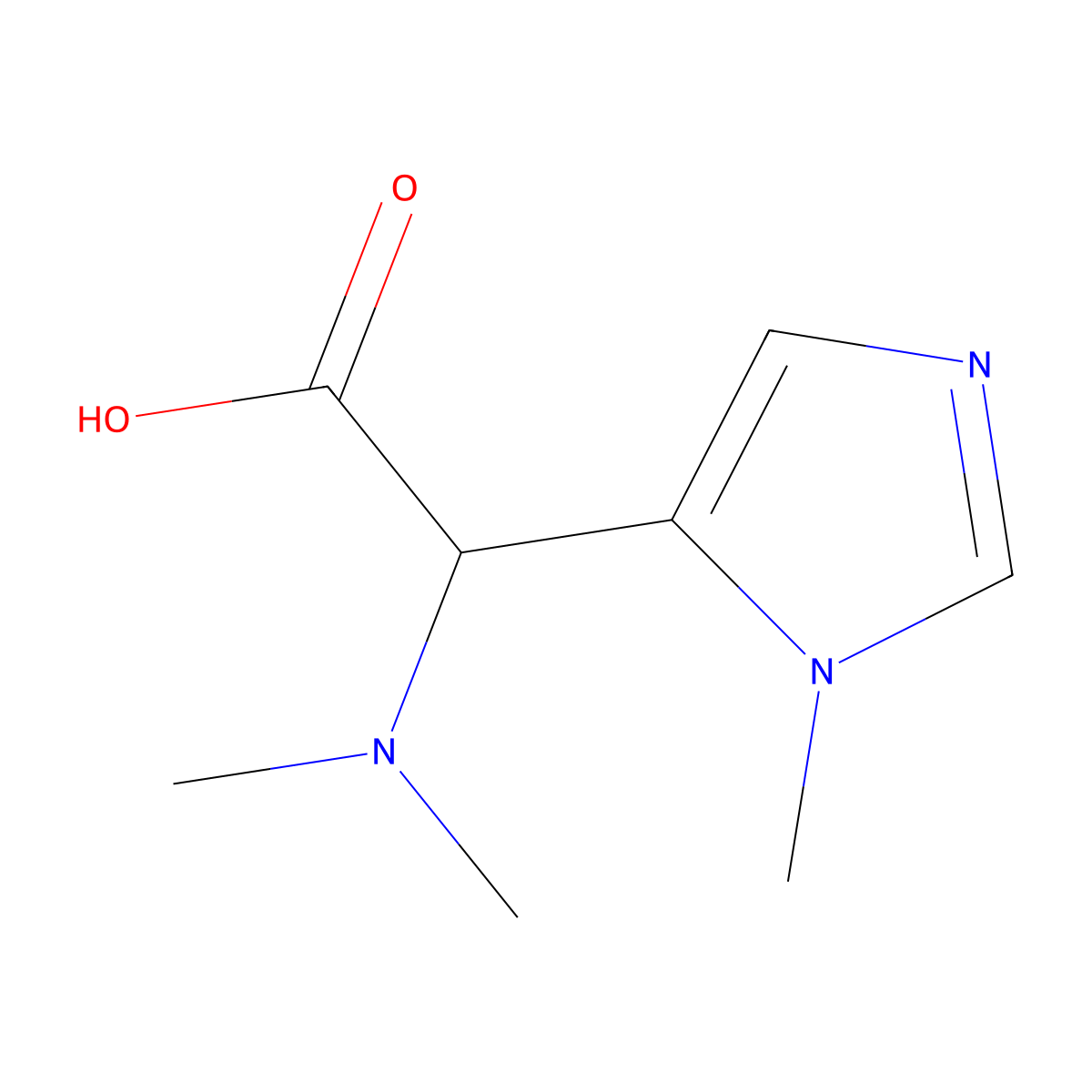 2-(dimethylamino)-2-(1-methyl-1H-imidazol-5-yl)acetic acid molecular structure, CAS 1498754-42-9